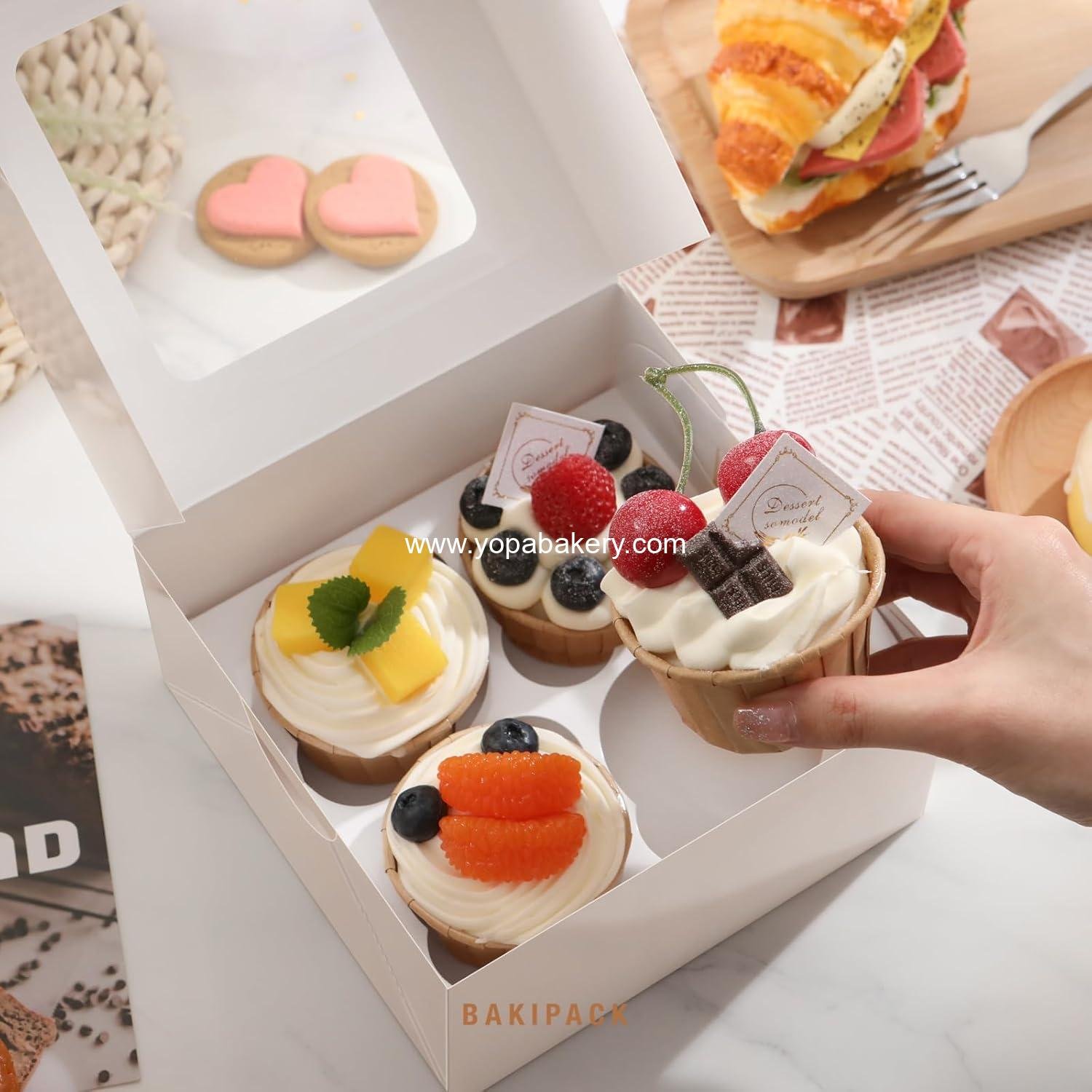 Wholesale 25 White Cupcake Boxes with Window and Inserts, 6.3x6.3x3 Inches Cupcake Holders for Cupcakes, Muffins, Cookies, Desserts, Pastries - Factory