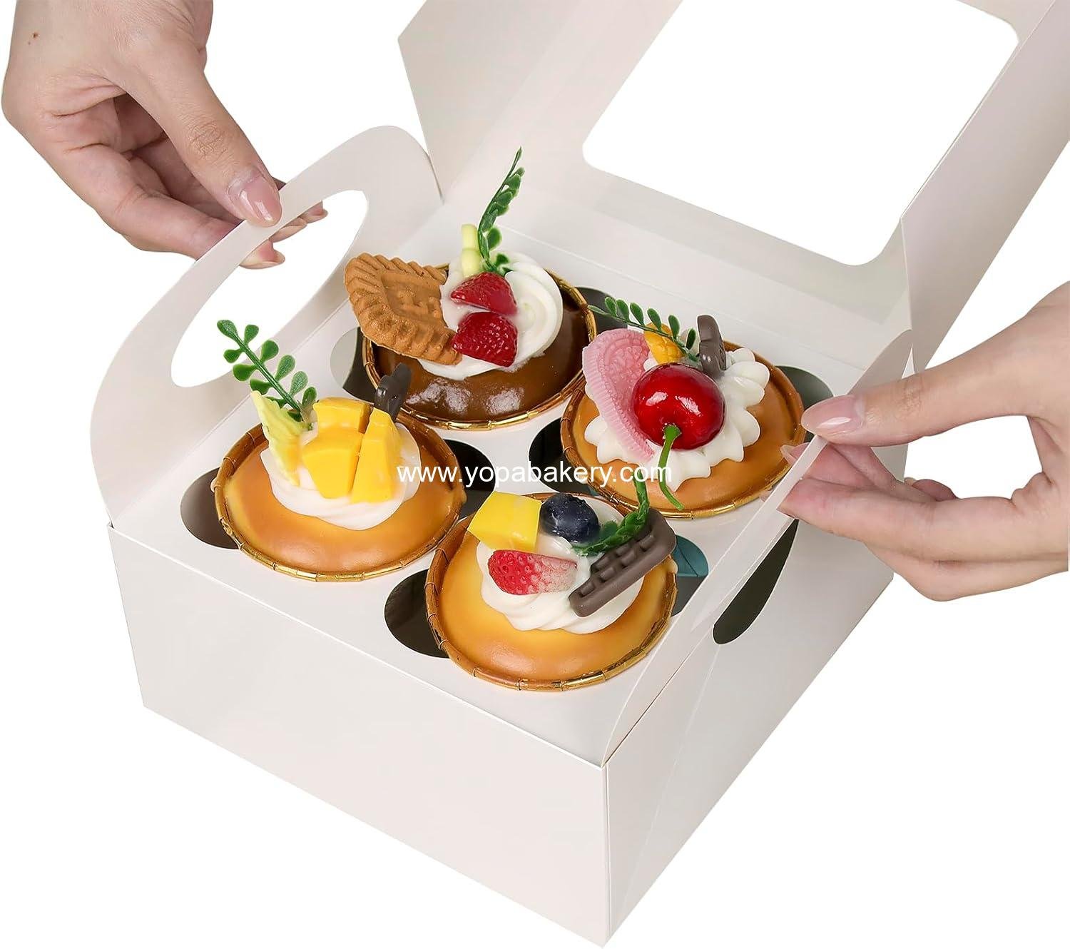 25 White Cupcake Boxes, 4 Count Cupcake Containers with Window and Inserts, 6.3×6.3×3 Inches Cupcake Holders for Cupcakes, Muffins, Cookies, Desserts, Pastries