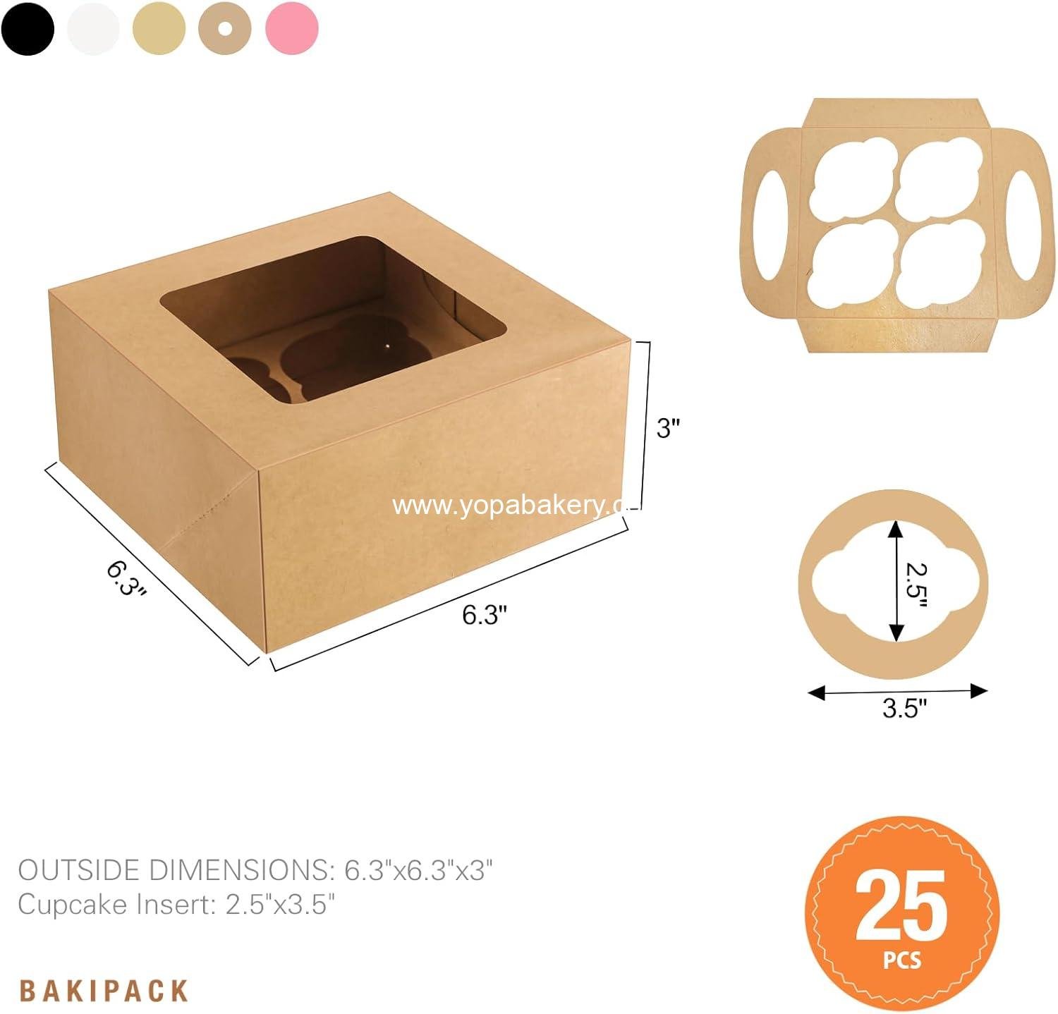 Wholesale 25 Kraft Cupcake Boxes, 4 Count Cupcake Containers with Window and Inserts, 6.3×6.3×3 Inches for Cupcakes, Muffins, Cookies, Desserts, Pastries - Factory