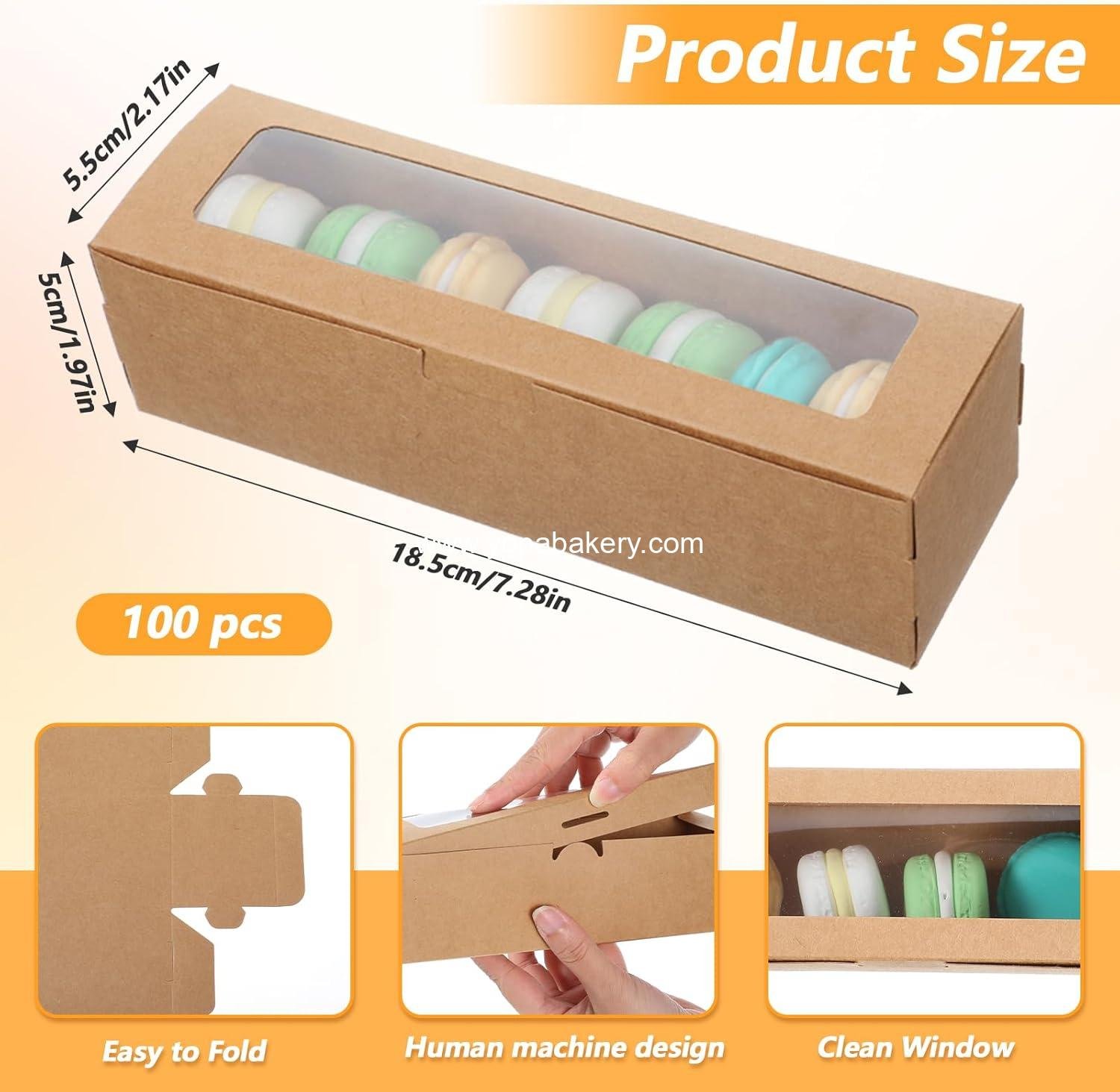 Wholesale 100 Pcs Macaron Boxes with Window – Long Rectangle Bakery Containers for Treats, Cookies, Donuts, Pastries, Chocolate-Covered Strawberries, Brownies – Factory