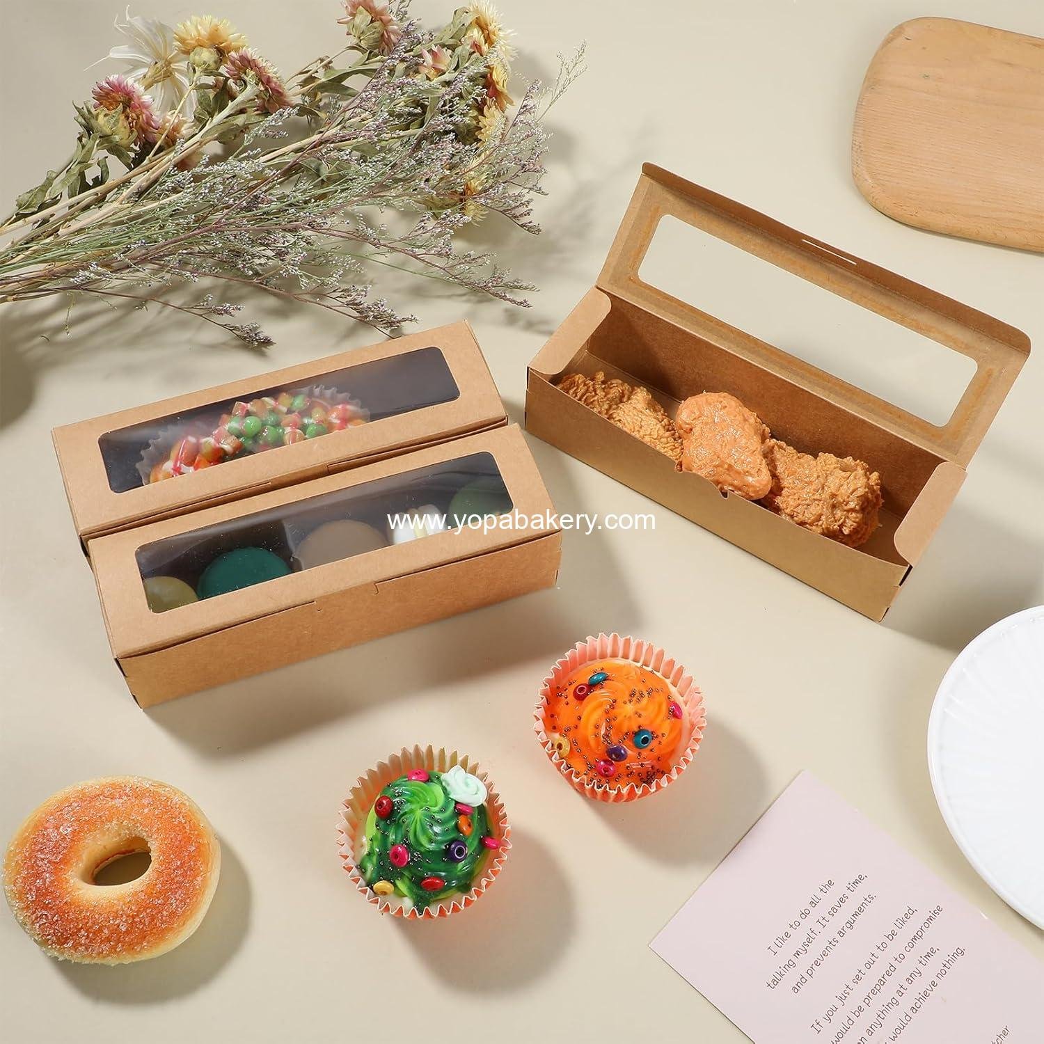 Wholesale 100 Pcs Macaron Boxes with Window – Long Rectangle Bakery Containers for Treats, Cookies, Donuts, Pastries, Chocolate-Covered Strawberries, Brownies – Factory