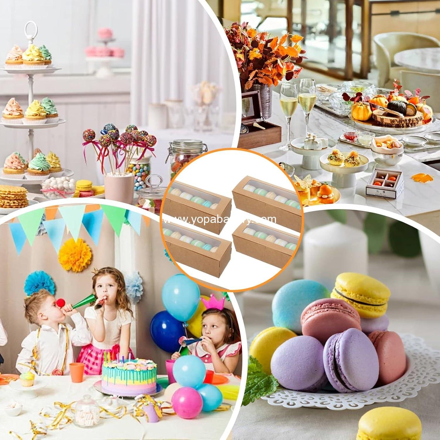 Wholesale 100 Pcs Macaron Boxes with Window – Long Rectangle Bakery Containers for Treats, Cookies, Donuts, Pastries, Chocolate-Covered Strawberries, Brownies – Factory