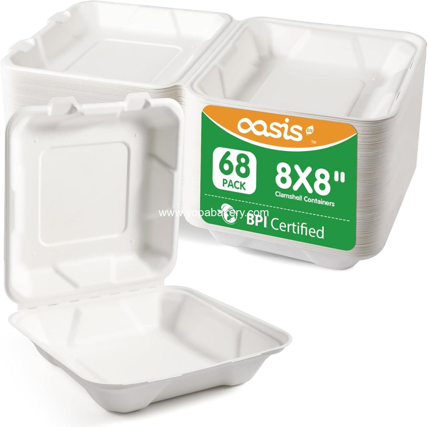 Wholesale 8x8" Disposable Clamshell Food Containers, 68-Pack Biodegradable To Go Boxes for Burgers, Sandwiches, Fries & More - Factory