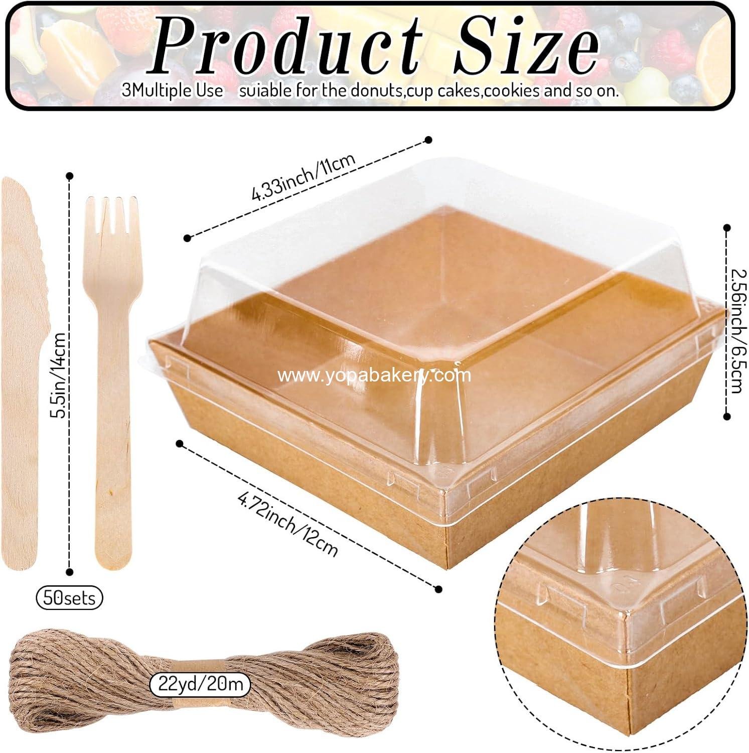 Wholesale 50Pcs Small Charcuterie Boxes with Clear Lids - Kraft Mini Dessert Boxes with Forks and Knives, 5 Inch Square Disposable Food Containers for Sandwiches, Cookies, Sushi, Cake Slices, Strawberries Factory