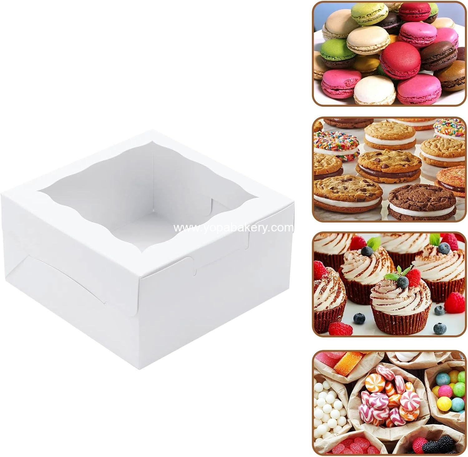 Wholesale 50 Pack 5x5x2.5 Inch Bakery Boxes with Window for Cookies, Chocolate Strawberries, Macarons, Cupcakes, Pastries, and Muffins - Factory