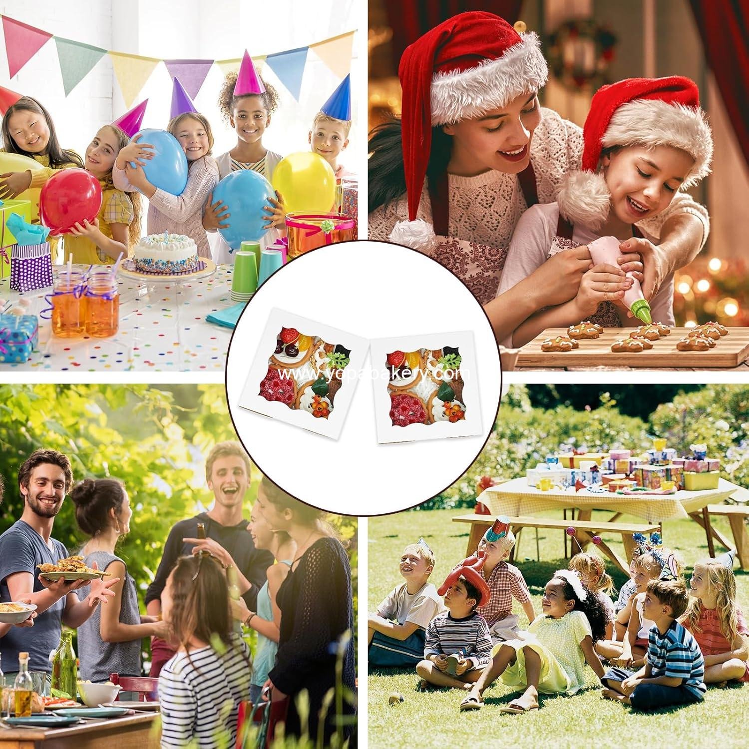 Wholesale 50 Pack 5x5x2.5 Inch Bakery Boxes with Window for Cookies, Chocolate Strawberries, Macarons, Cupcakes, Pastries, and Muffins - Factory