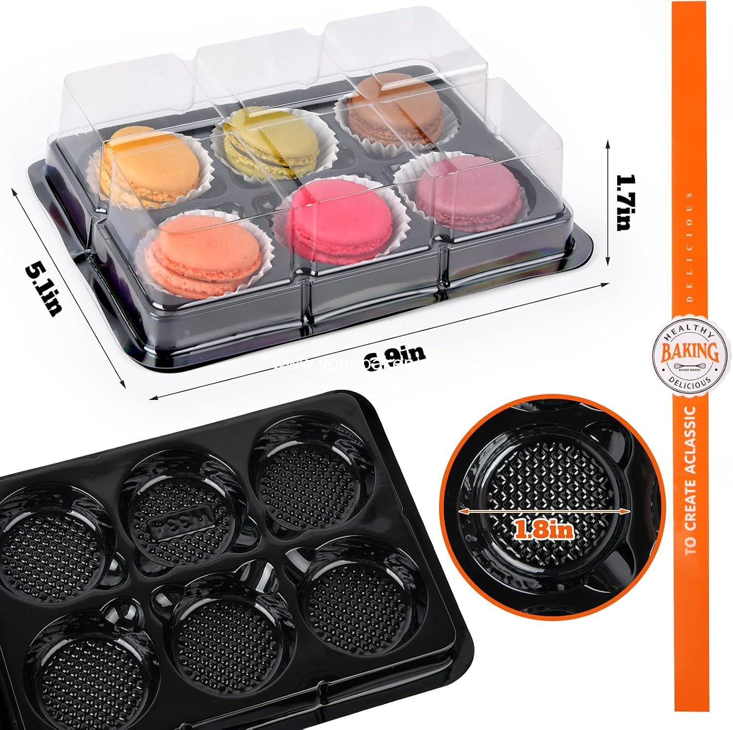 Wholesale Macaron Box with Clear Display Window, 50-Pack Black Base Gift Packaging Fits 6 Macarons, Perfect for Truffles, Cakes, Desserts, Cupcakes, Cookies, Muffins - 7.87 x 5.5 x 1.77