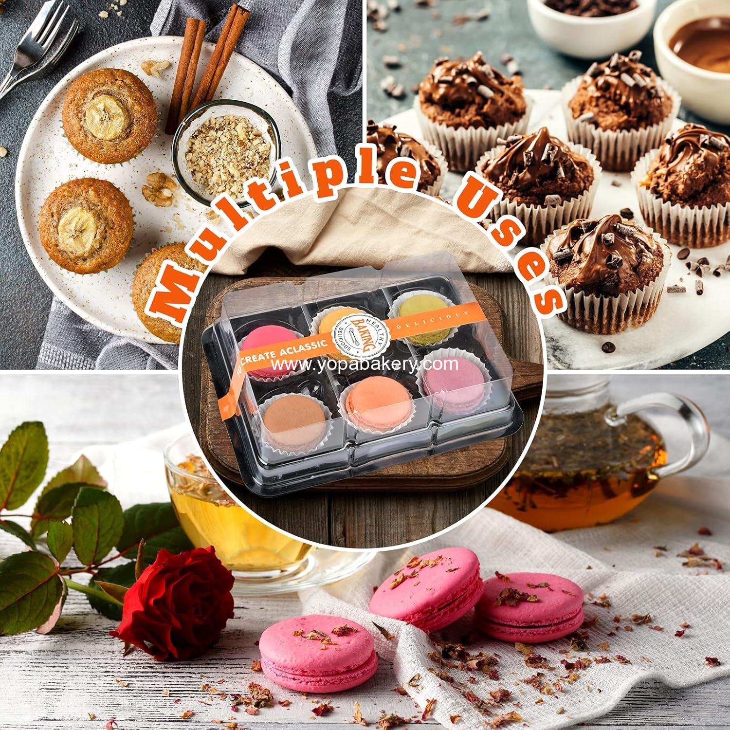 Wholesale Macaron Box with Clear Display Window, 50-Pack Black Base Gift Packaging Fits 6 Macarons, Perfect for Truffles, Cakes, Desserts, Cupcakes, Cookies, Muffins - 7.87 x 5.5 x 1.77