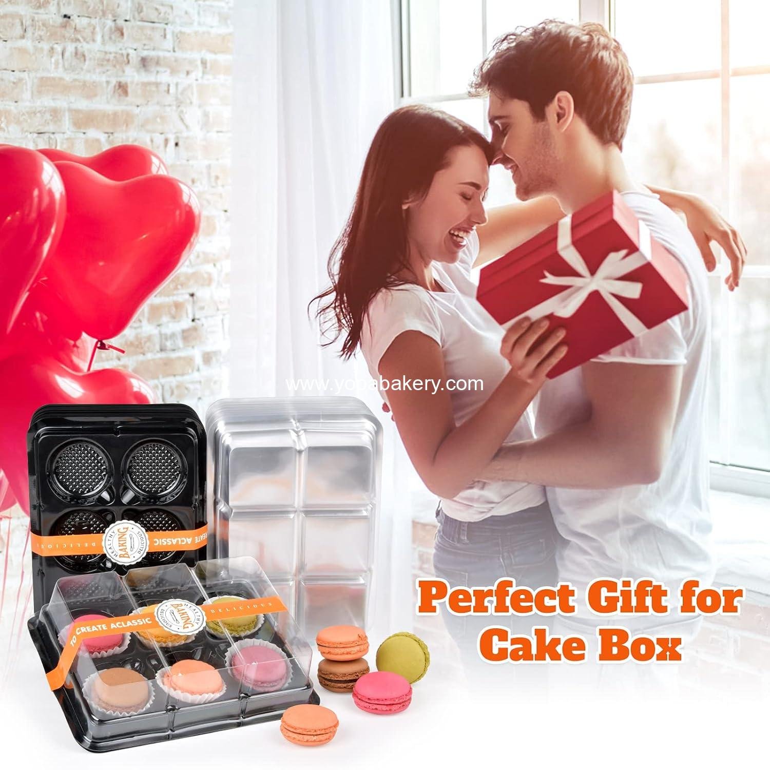 Wholesale Macaron Box with Clear Display Window, 50-Pack Black Base Gift Packaging Fits 6 Macarons, Perfect for Truffles, Cakes, Desserts, Cupcakes, Cookies, Muffins - 7.87 x 5.5 x 1.77