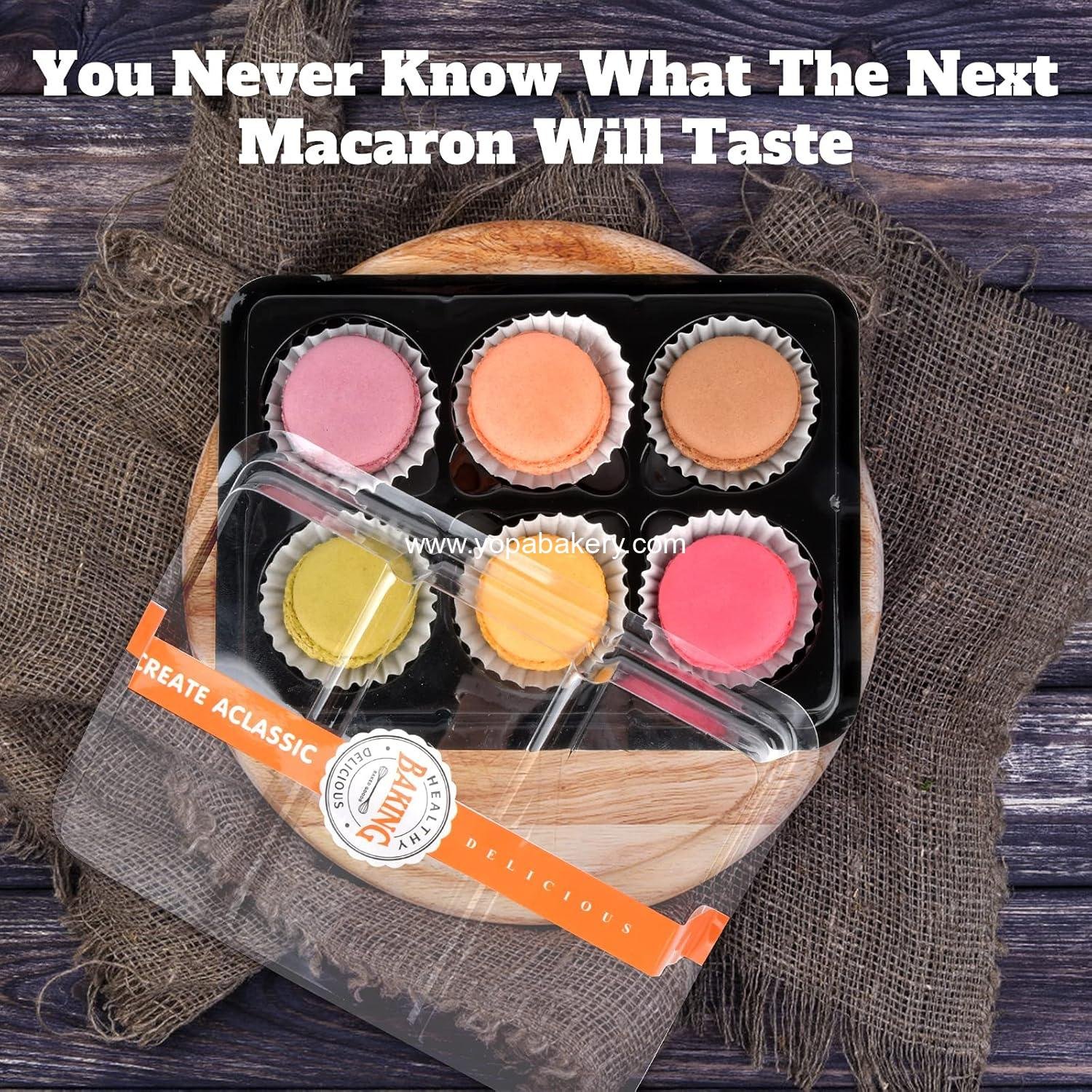 Wholesale Macaron Box with Clear Display Window, 50-Pack Black Base Gift Packaging Fits 6 Macarons, Perfect for Truffles, Cakes, Desserts, Cupcakes, Cookies, Muffins - 7.87 x 5.5 x 1.77