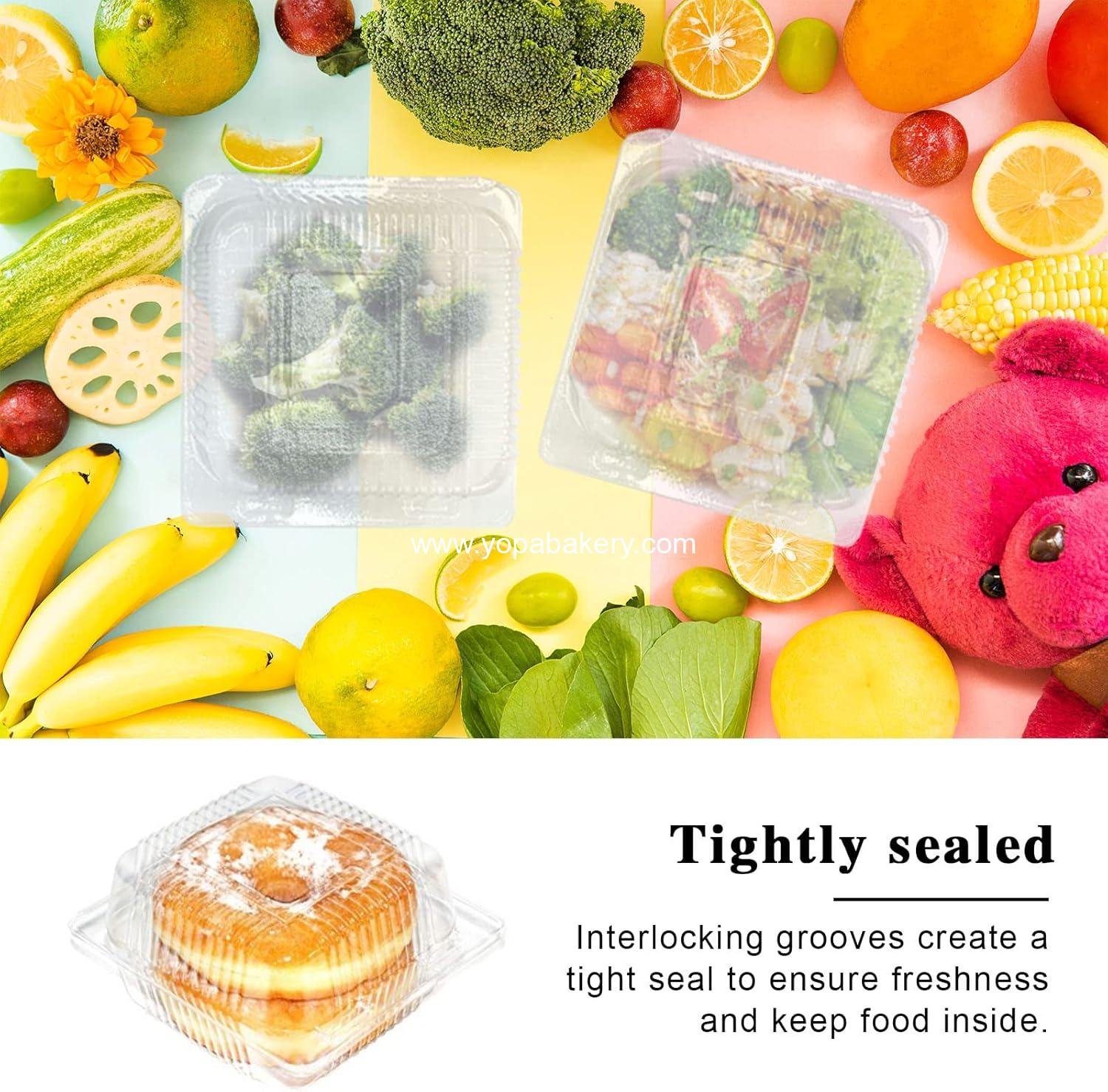 Wholesale 100 Pcs Clear Hinged Plastic Containers with Lids, Individual Cake Slice and Square Food Containers, Disposable Clamshell Takeout for Cakes, Cookies, Pasta, Sandwiches, Salad - Factory