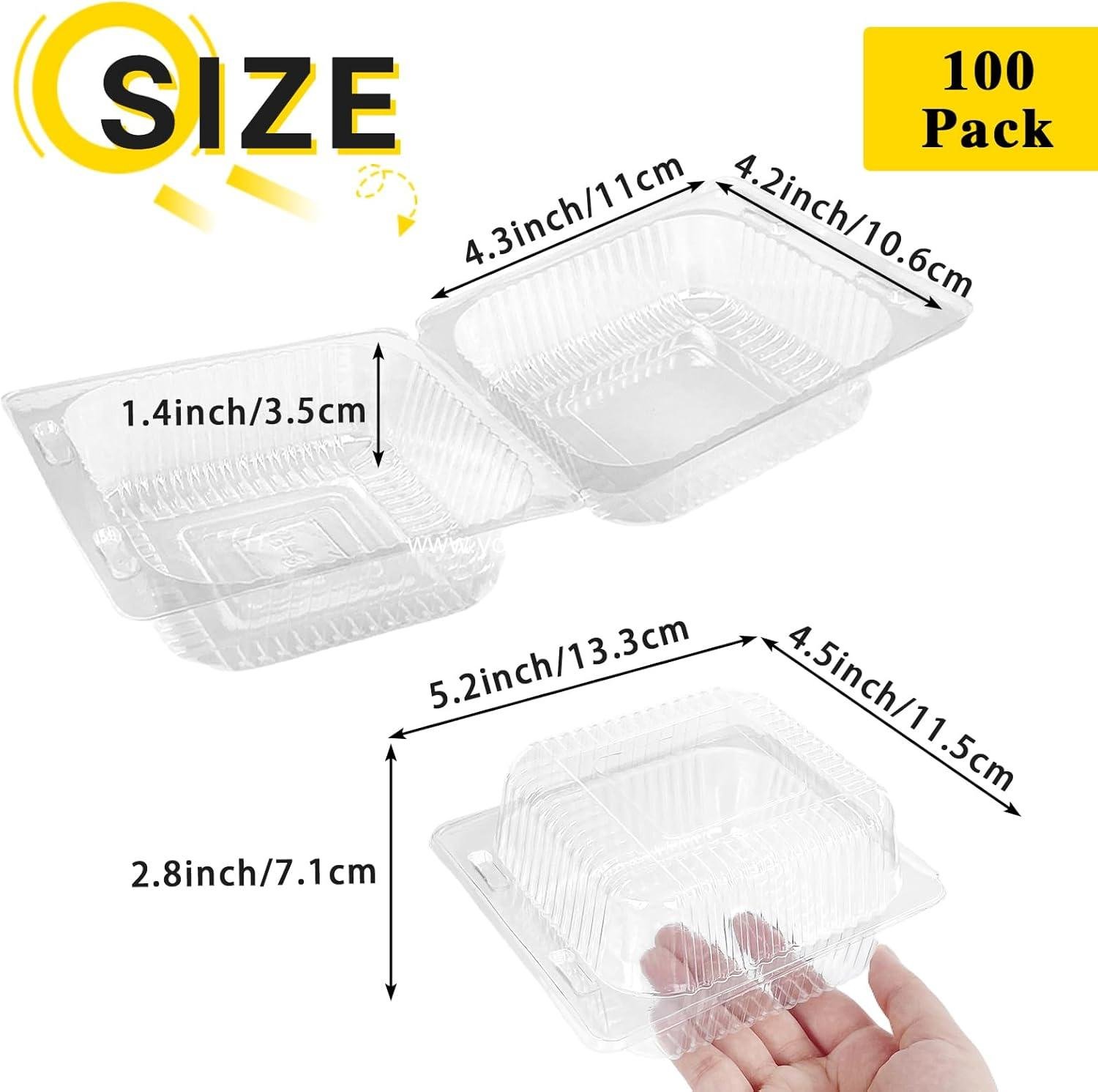 Wholesale 100 Pcs Clear Hinged Plastic Containers with Lids, Individual Cake Slice and Square Food Containers, Disposable Clamshell Takeout for Cakes, Cookies, Pasta, Sandwiches, Salad - Factory