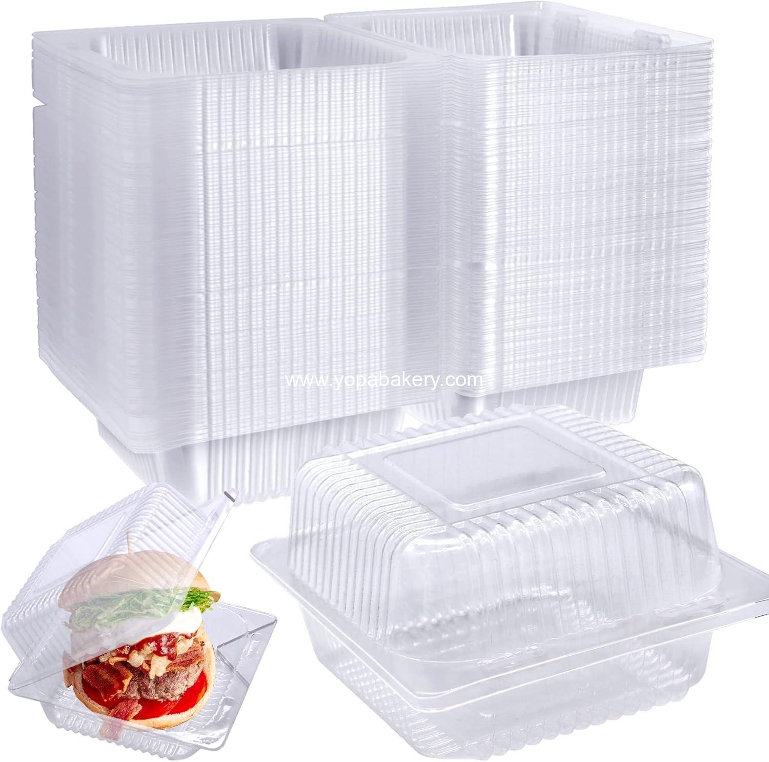 Wholesale 100 Pcs Clear Hinged Plastic Containers with Lids, Individual Cake Slice and Square Food Containers, Disposable Clamshell Takeout for Cakes, Cookies, Pasta, Sandwiches, Salad - Factory