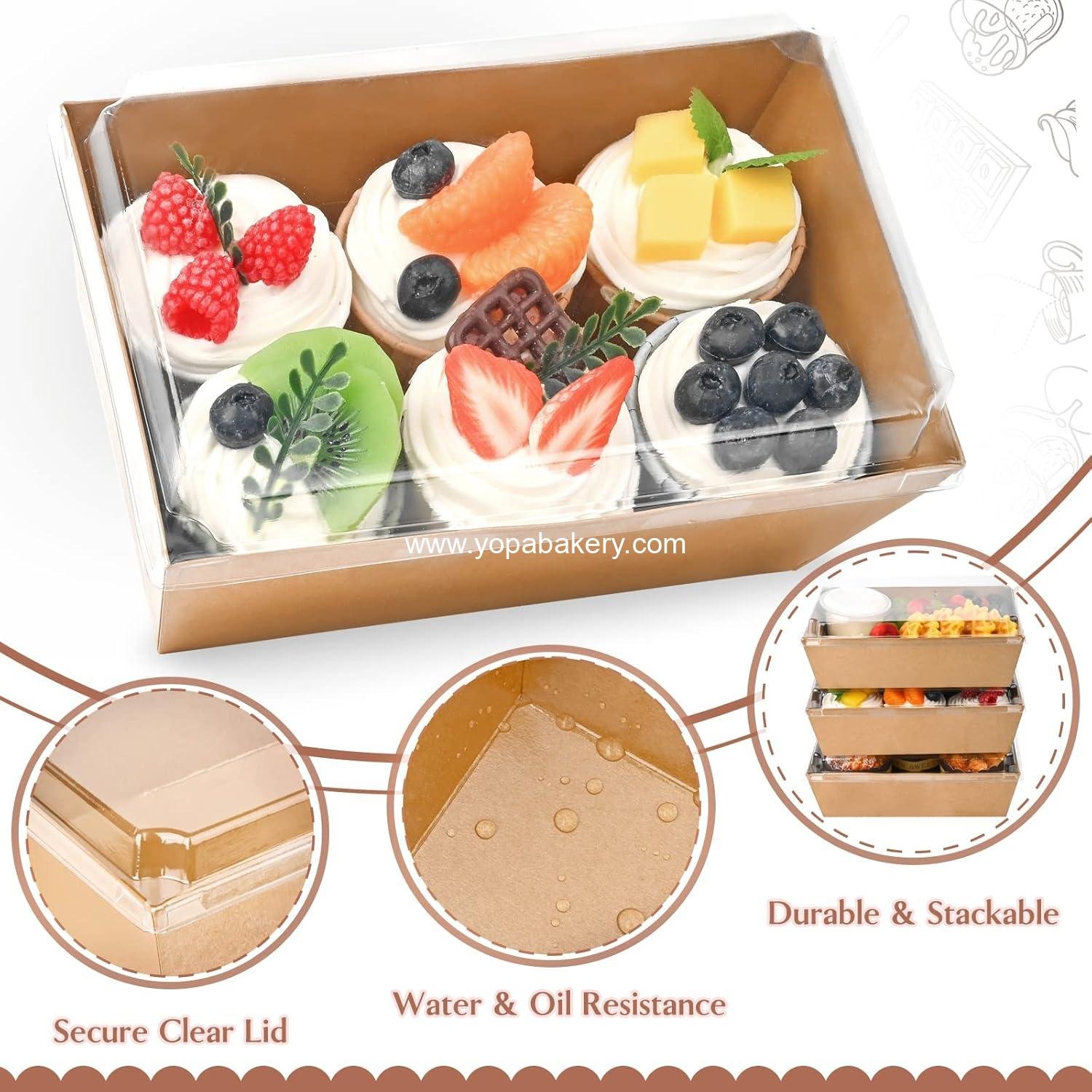 Wholesale 20 Pack 8 x 6 Inch Disposable Paper Charcuterie Boxes with Clear Lids, Brown Deli Food Containers for Cake Slices, Cupcakes, Sandwiches, Cocoa Bombs, Factory