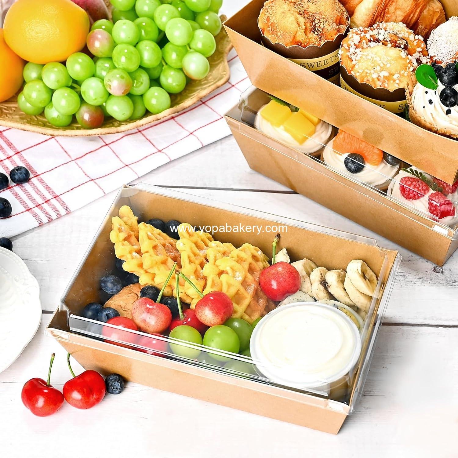 Wholesale 20 Pack 8 x 6 Inch Disposable Paper Charcuterie Boxes with Clear Lids, Brown Deli Food Containers for Cake Slices, Cupcakes, Sandwiches, Cocoa Bombs, Factory