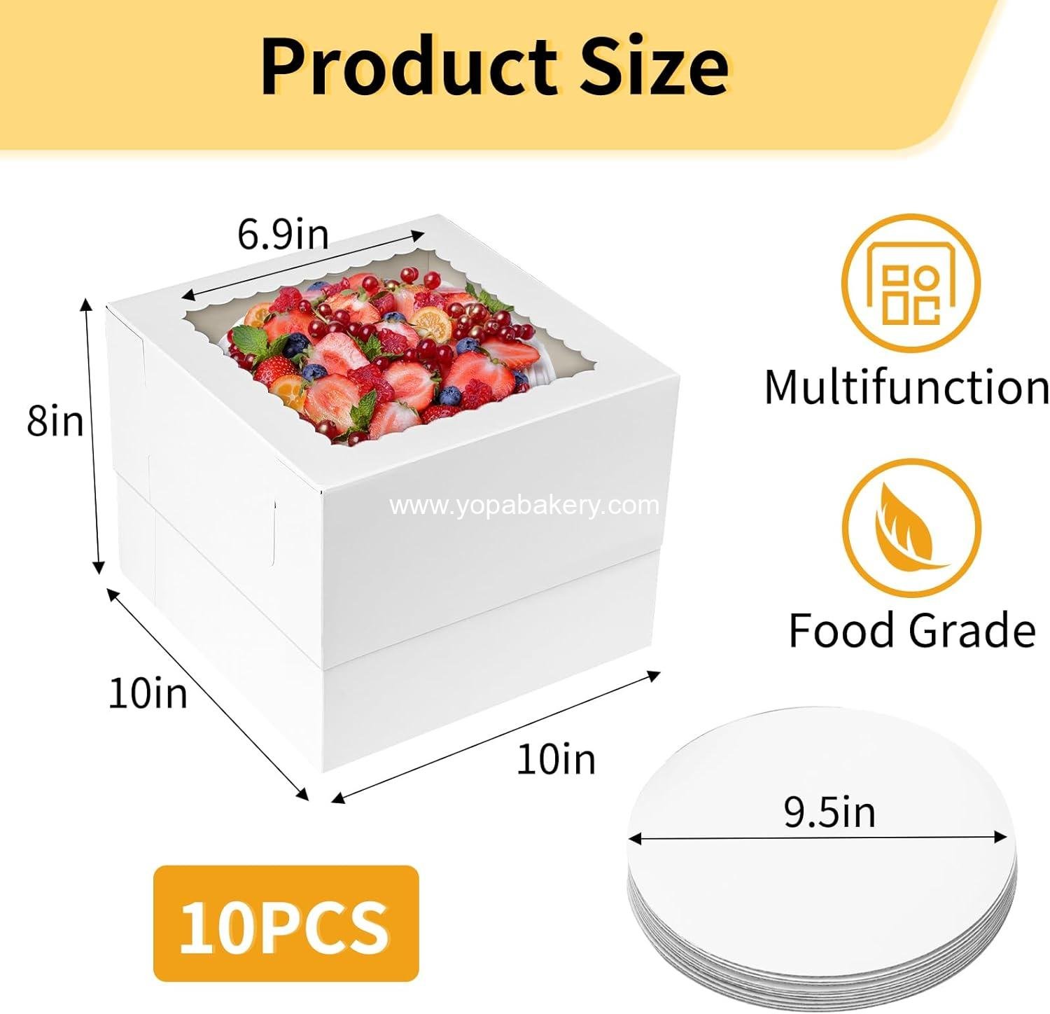 Wholesale 10 Sets Cake Boxes with Boards, 10x10x8 Inches Tall Bakery Boxes with Window for Valentine's Day, Mother's Day, Pastries, Chocolates, Cookies, Pie Factory