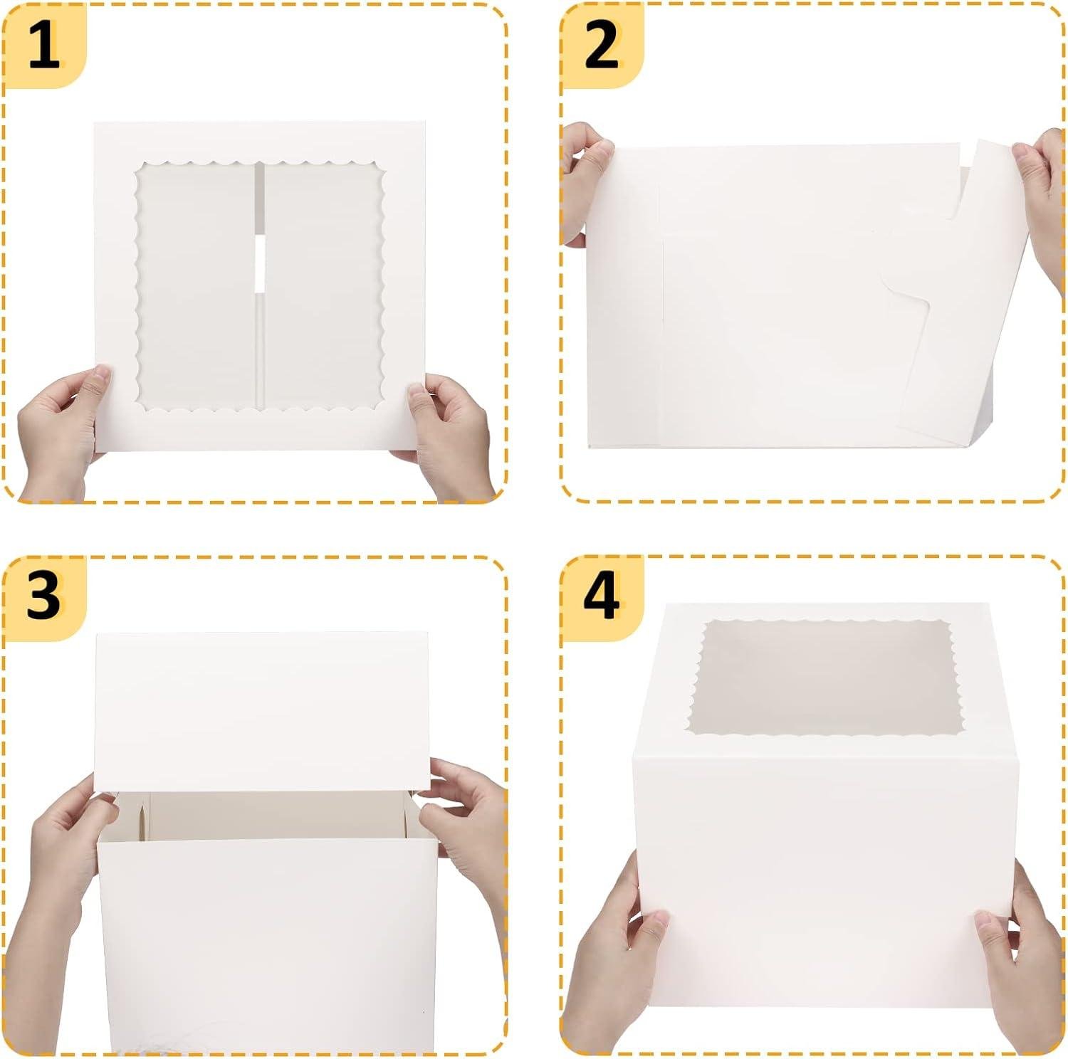 Wholesale 10 Sets Cake Boxes with Boards, 10x10x8 Inches Tall Bakery Boxes with Window for Valentine's Day, Mother's Day, Pastries, Chocolates, Cookies, Pie Factory