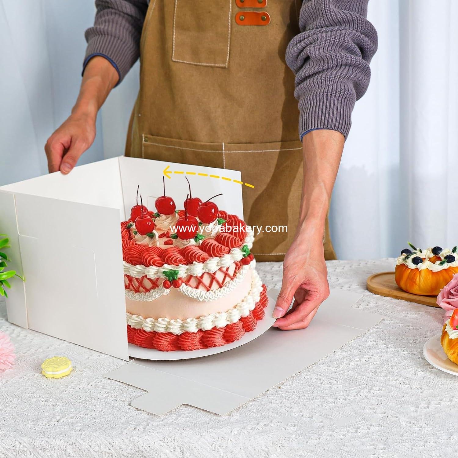 Wholesale 10 Sets Cake Boxes with Boards, 10x10x8 Inches Tall Bakery Boxes with Window for Valentine's Day, Mother's Day, Pastries, Chocolates, Cookies, Pie Factory