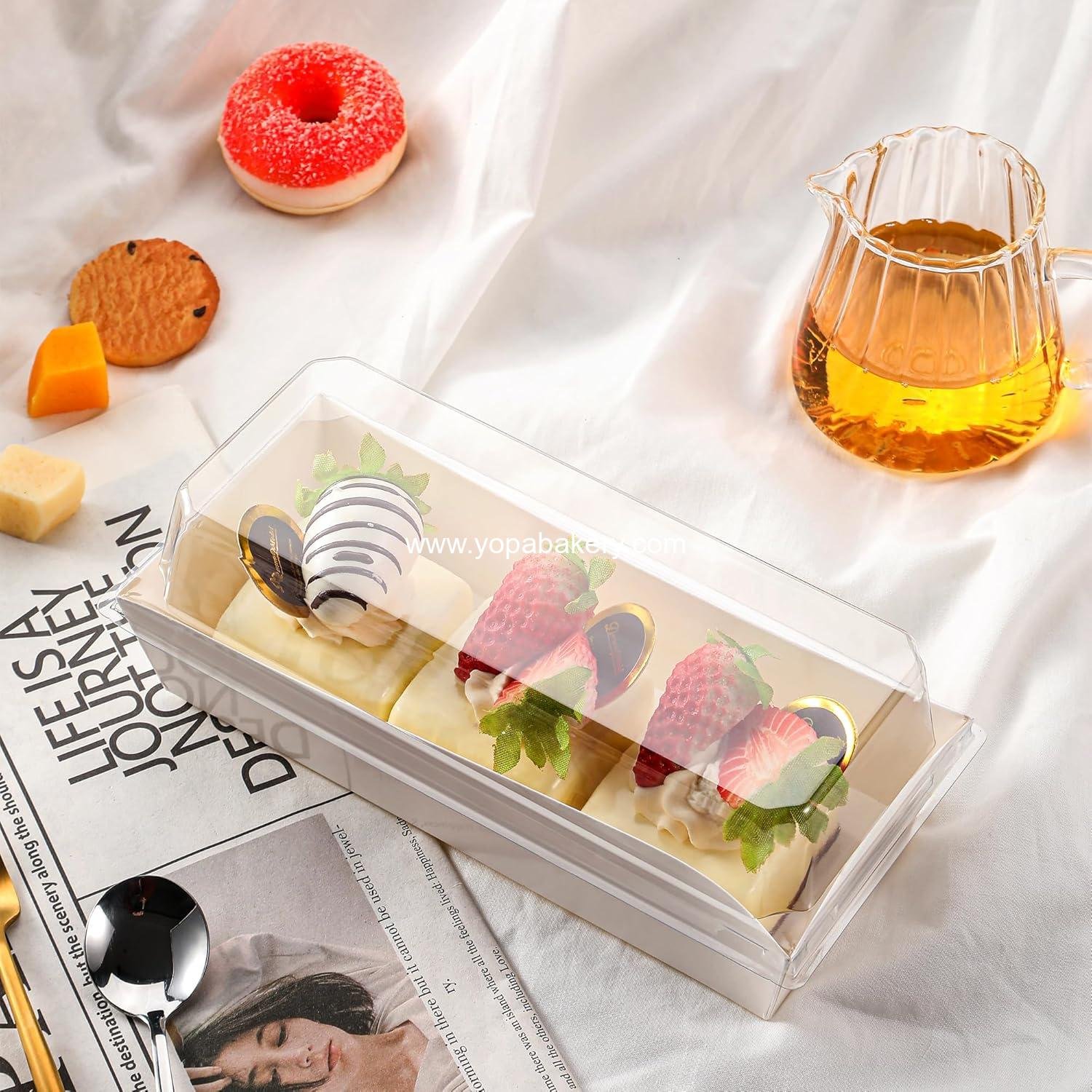 Wholesale 50 Pack 7.5x3.3 Inches Small Charcuterie Boxes with Clear Lids - Paper Mini Treat Box for Charcuterie Boards, Desserts, Cookies, Cake Slices, Chocolate Strawberries, Donuts (White) Factory