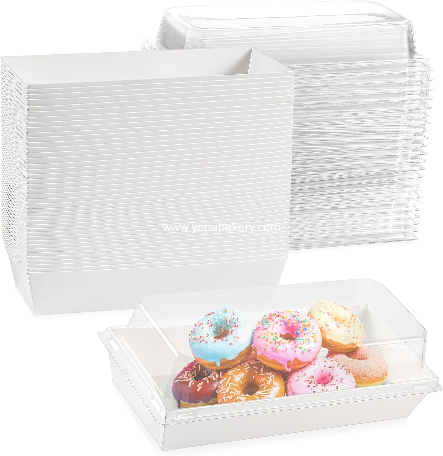 50 Pack 7.5x3.3 Inches Small Charcuterie Boxes with Clear Lids - To Go Paper Mini Treat Box, Charcuterie Boards Accessories, Dessert Boxes, Cookie, Cake Slice, Chocolate Strawberry, Donut (White)
