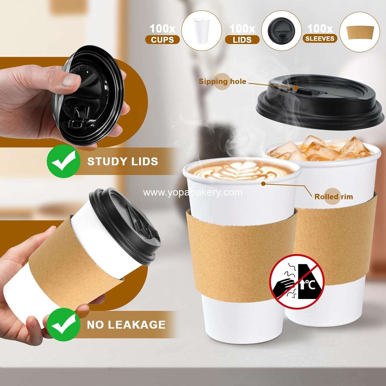 Wholesale 100 Pack 16 oz Disposable Coffee Cups with Lids and Sleeves, Leak-Proof To Go Cups for Hot/Cold Beverages, Perfect for Home, Office, Parties, Travel - Factory