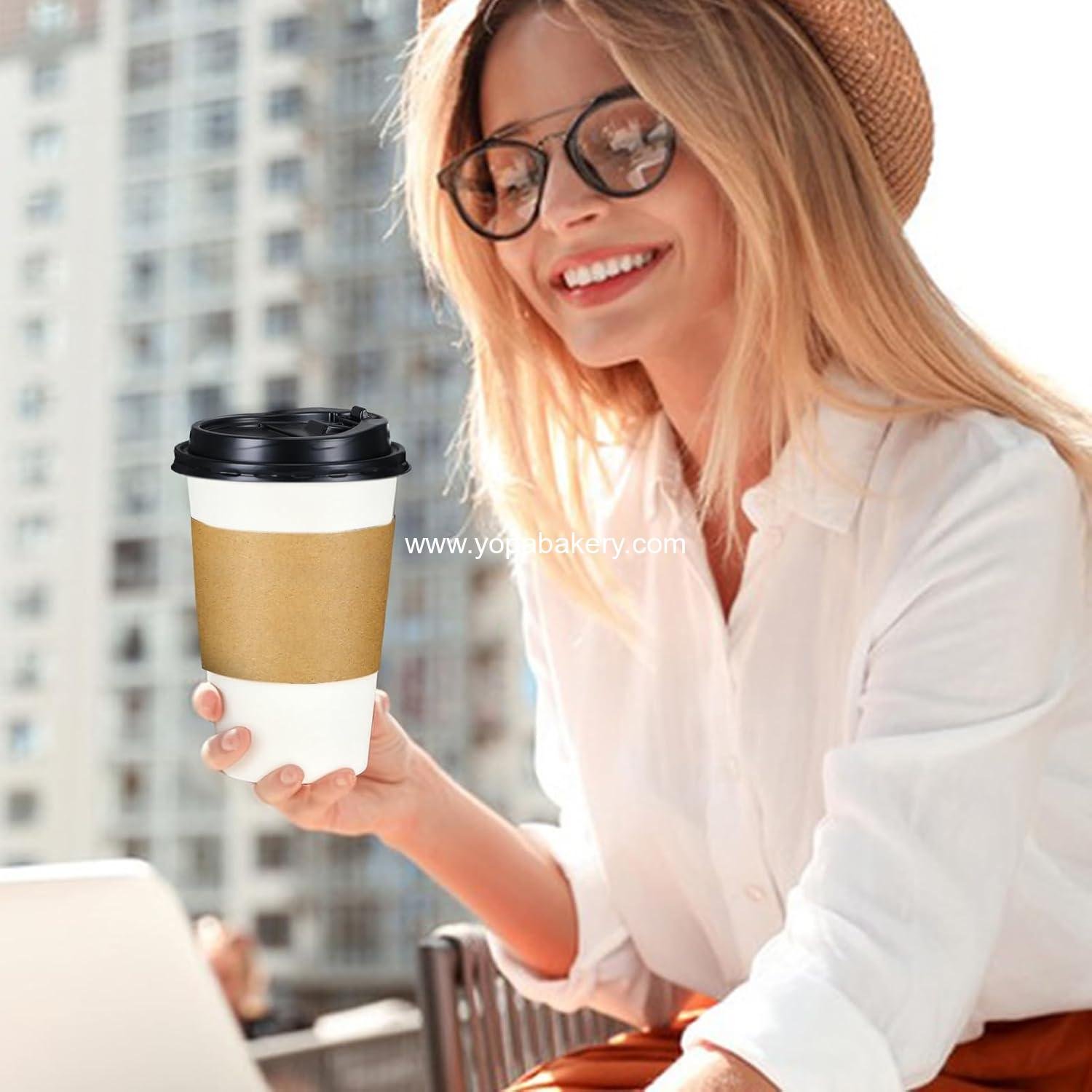 Wholesale 100 Pack 16 oz Disposable Coffee Cups with Lids and Sleeves, Leak-Proof To Go Cups for Hot/Cold Beverages, Perfect for Home, Office, Parties, Travel - Factory