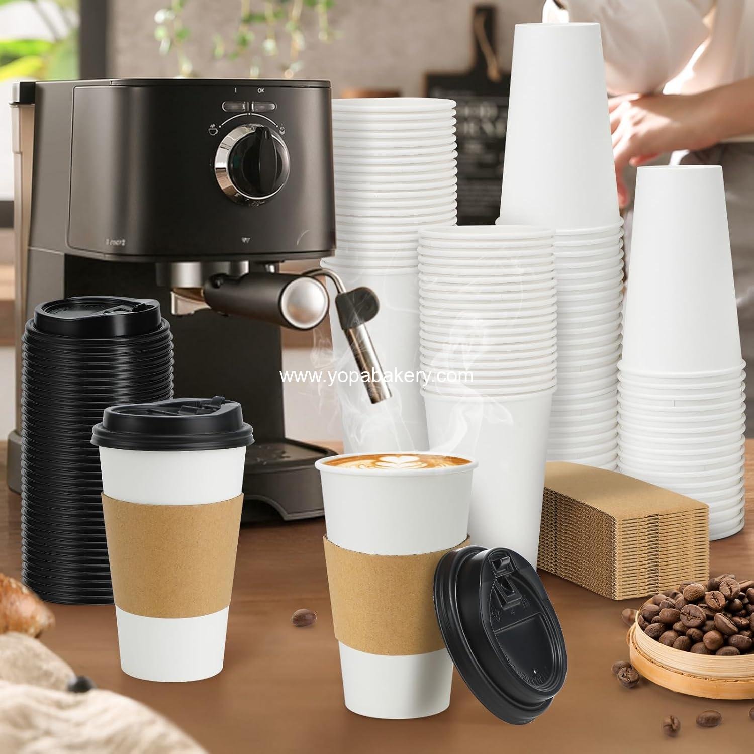 Wholesale 100 Pack 16 oz Disposable Coffee Cups with Lids and Sleeves, Leak-Proof To Go Cups for Hot/Cold Beverages, Perfect for Home, Office, Parties, Travel - Factory