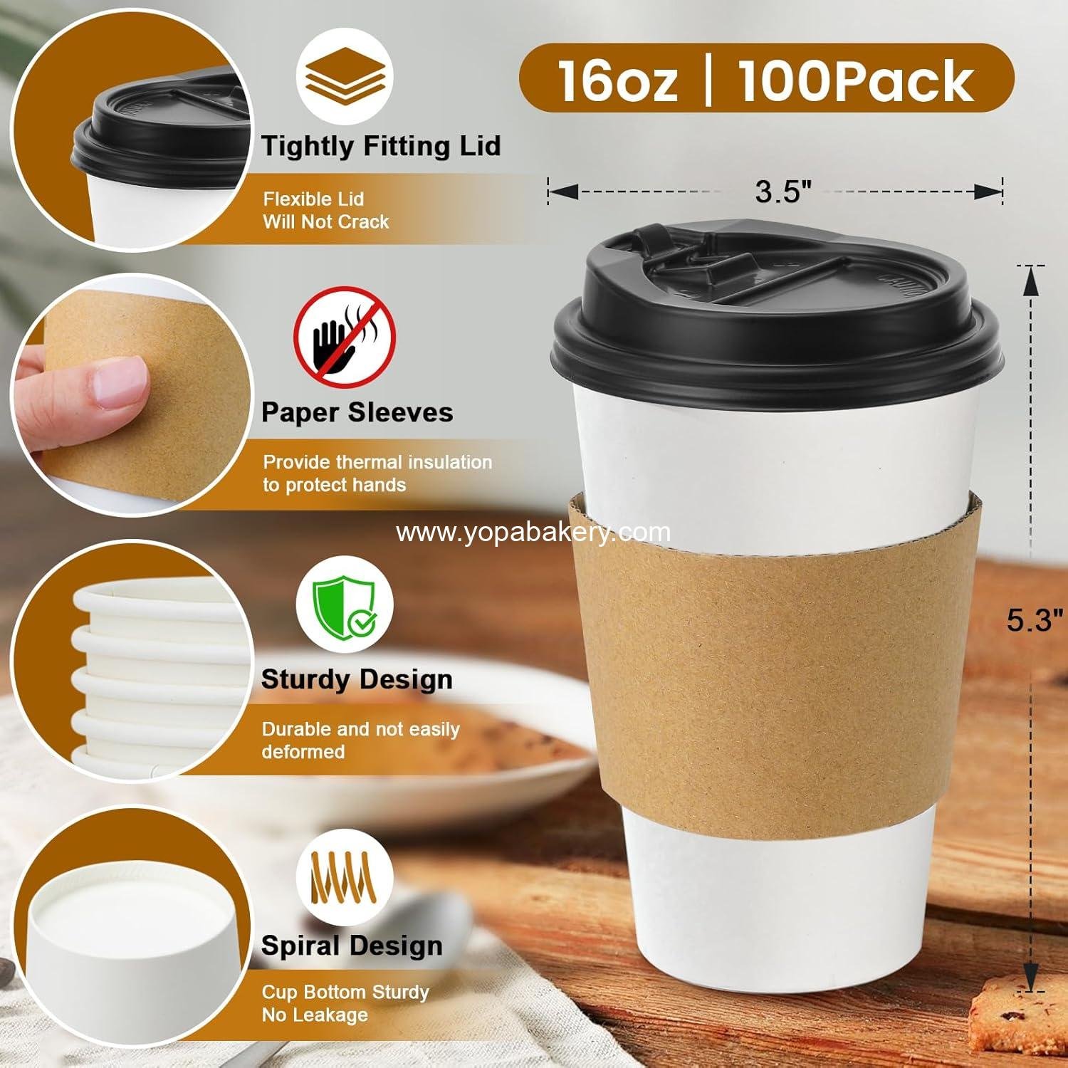 Wholesale 100 Pack 16 oz Disposable Coffee Cups with Lids and Sleeves, Leak-Proof To Go Cups for Hot/Cold Beverages, Perfect for Home, Office, Parties, Travel - Factory