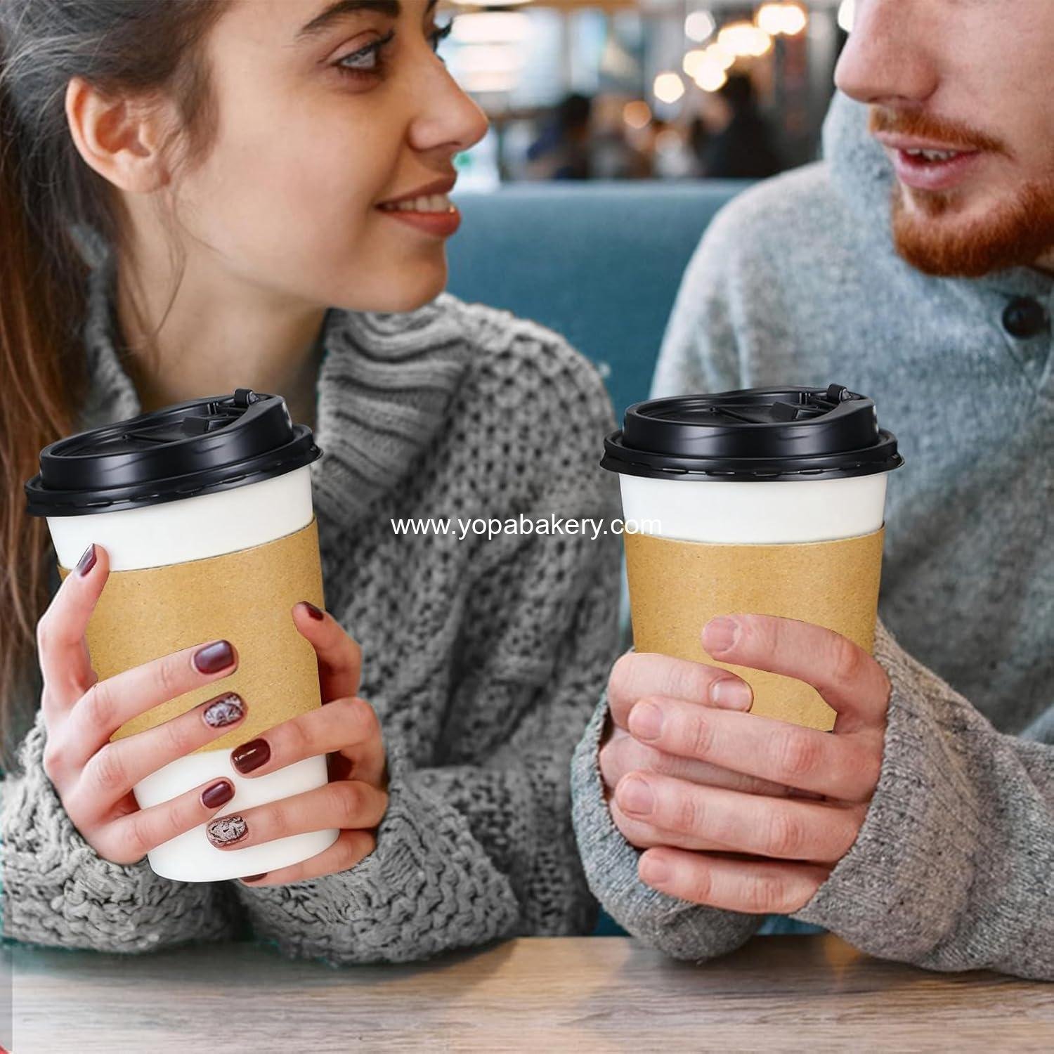 Wholesale 100 Pack 16 oz Disposable Coffee Cups with Lids and Sleeves, Leak-Proof To Go Cups for Hot/Cold Beverages, Perfect for Home, Office, Parties, Travel - Factory