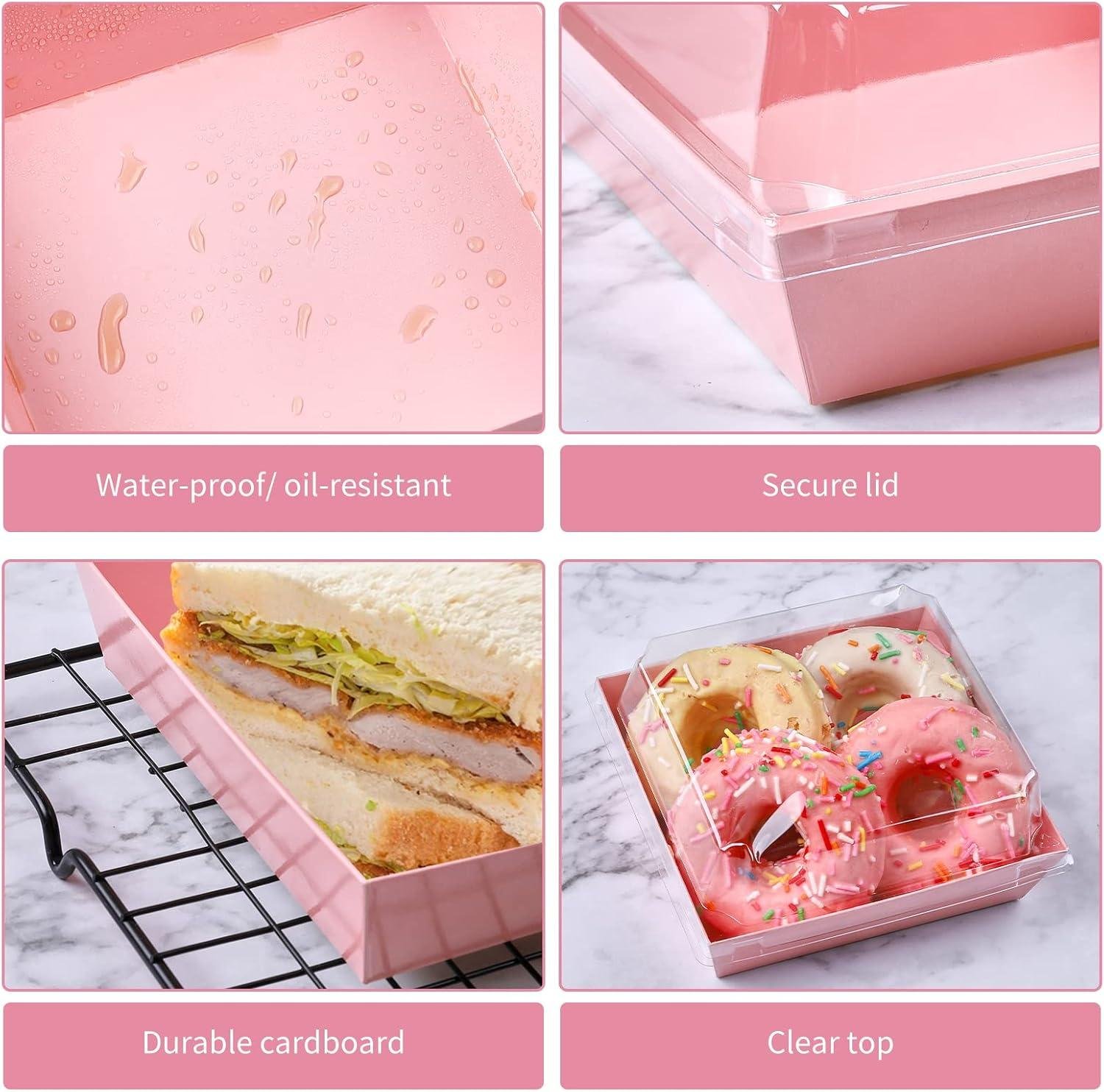 Wholesale Small Charcuterie Boxes with Clear Lids, Disposable Paper Food Containers, 5-Inch Bakery Dessert Boxes for Sandwiches, Cookies, Pastries, Cake Slices (Pink, 50ct) Factory