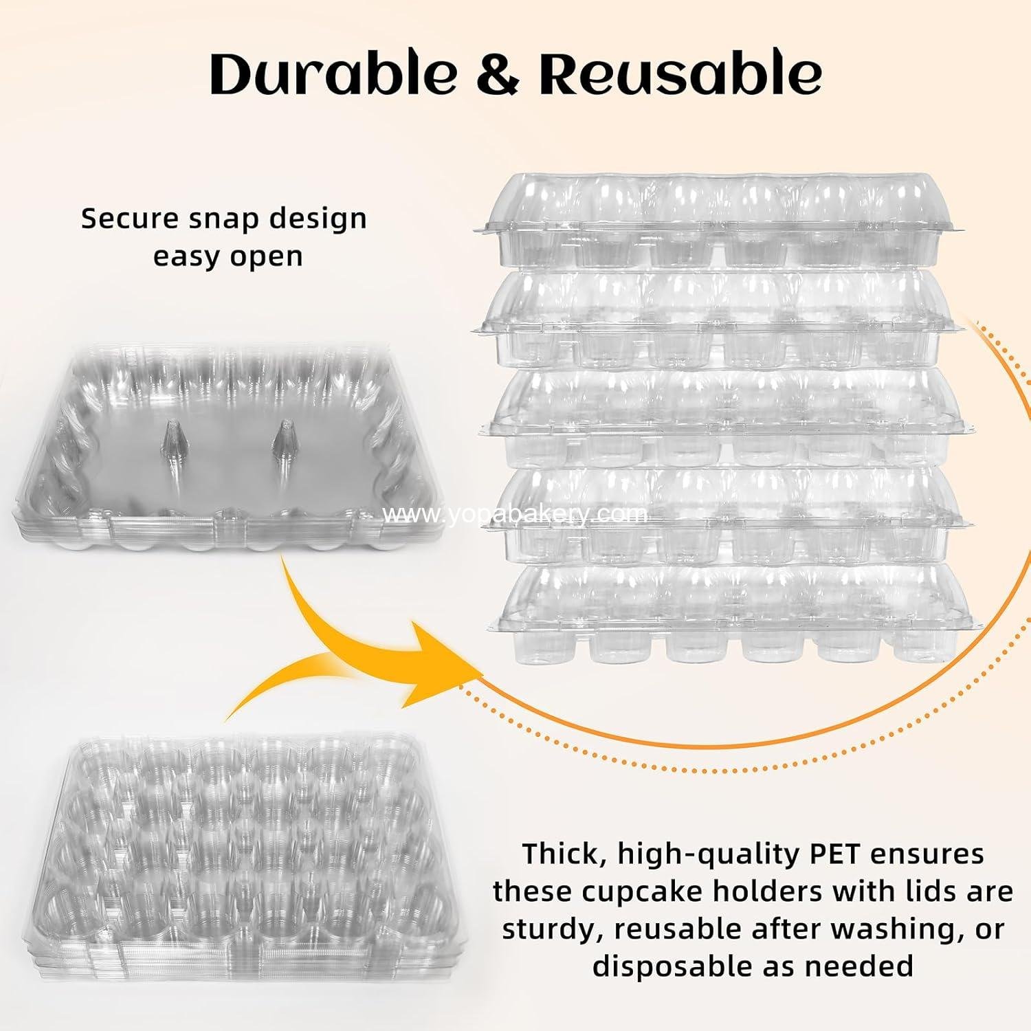 Wholesale 24 Count x 10 Sets Plastic Cupcake Containers, Durable BPA-Free Holders with Lids for Easy Transport and Storage, Stackable Clear Carriers, Reusable Dessert Boxes, Factory