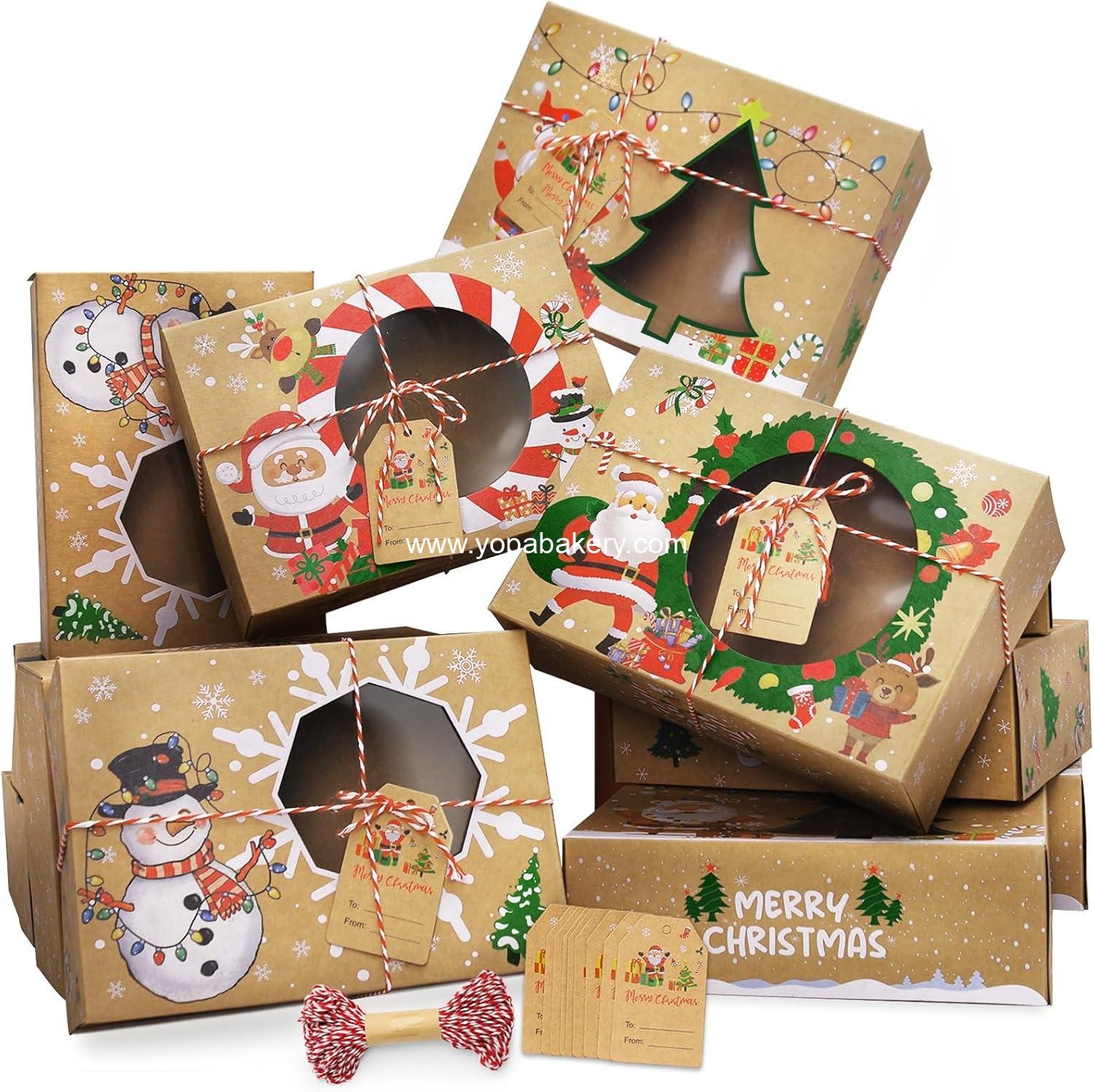 RINOLY Christmas Cookie Boxes for Gift Giving,12 Pack Cookie Boxes with Window, Christmas Cookies Tins with Lid for Gift Giving, Holiday Treat Box Containers with Ribbon Tags for Xmas Party Supplies
