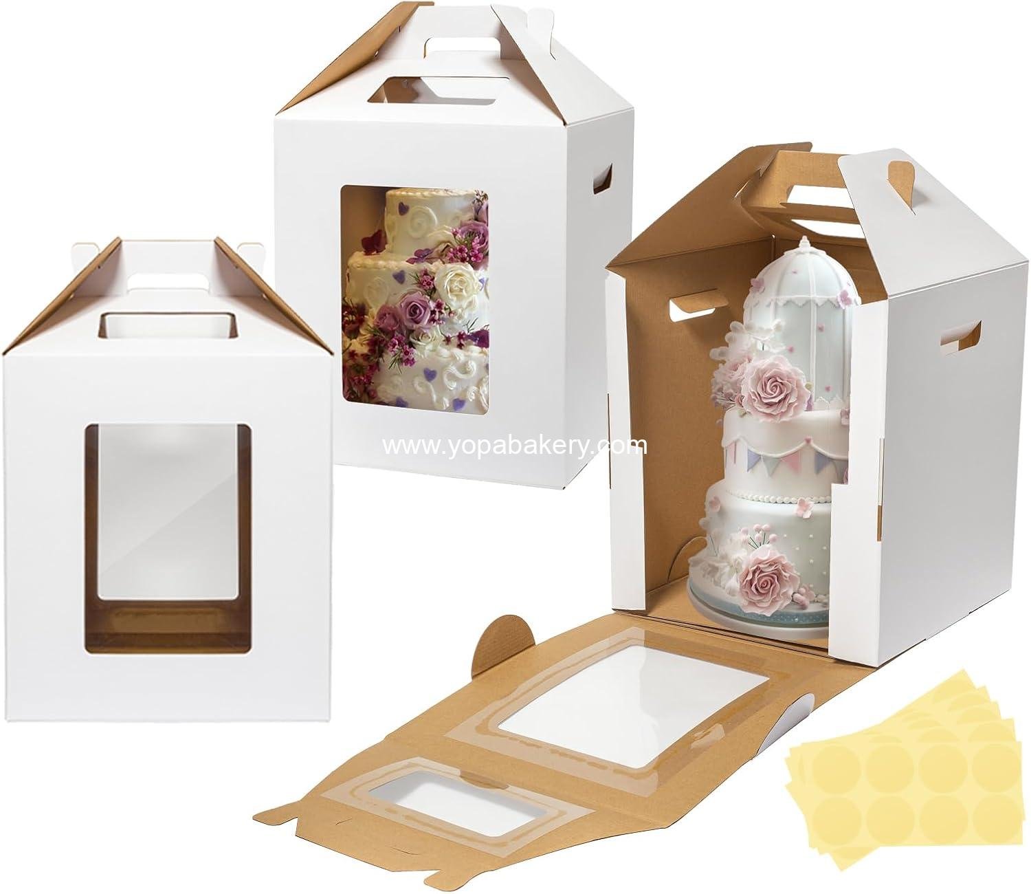 Wholesale 3 Pack Tall Cake Boxes for Tiered Cakes 10"x10"x12" Disposable Layer Cake Containers with Window and Handle for Weddings, Birthdays, Parties - Manufacturer