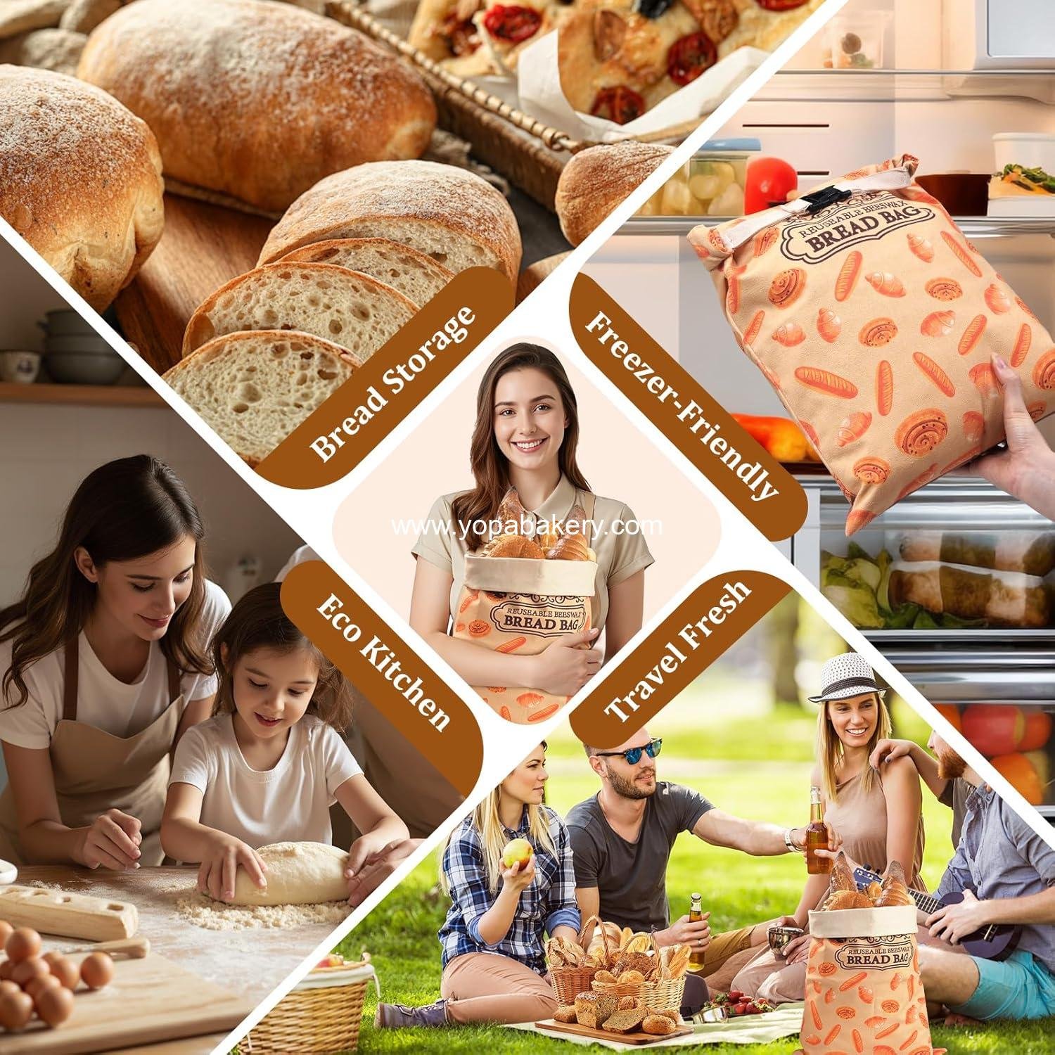 Wholesale XL Beeswax Bread Bags - 2 Pack Natural Cotton Sourdough Reusable Storage Bags, Keep Bread Fresh and Portable, Factory