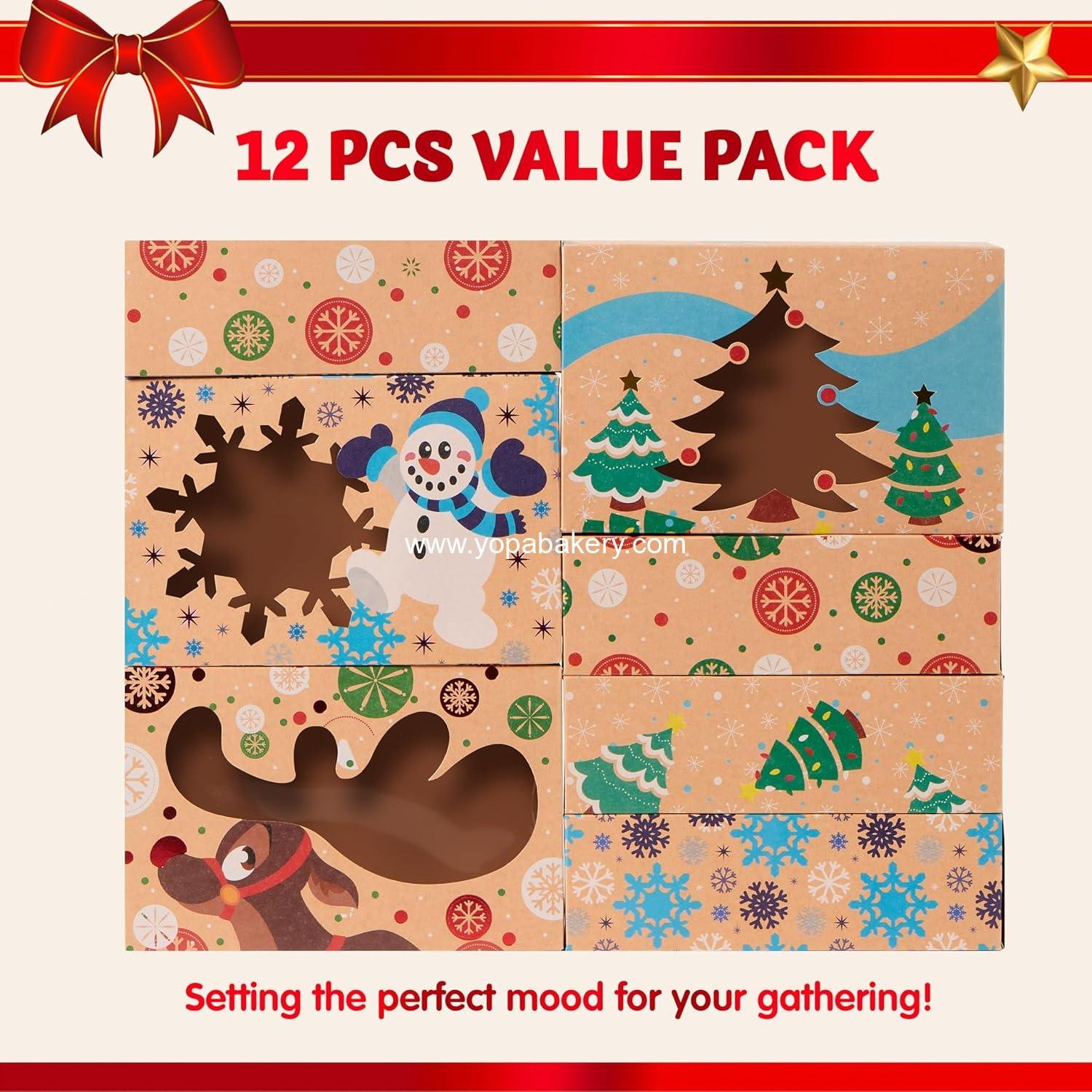 Wholesale 12PCS Christmas Cookie Boxes for Gift Giving, 8.75