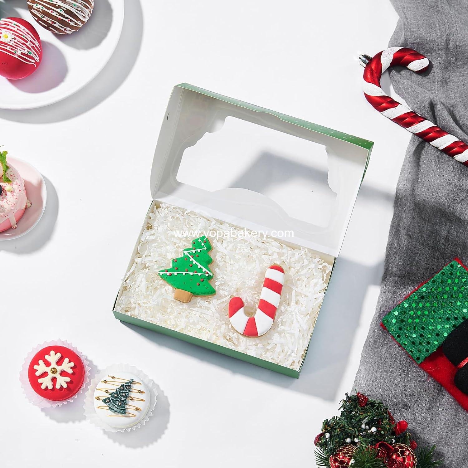 Wholesale 12 Pack 7x4.3x1.5 Inch Christmas Bakery Boxes with Clear Window - Ideal for Macarons, Chocolate Truffles, Cookies, Donuts, Pies, and Holiday Party Favors - Factory