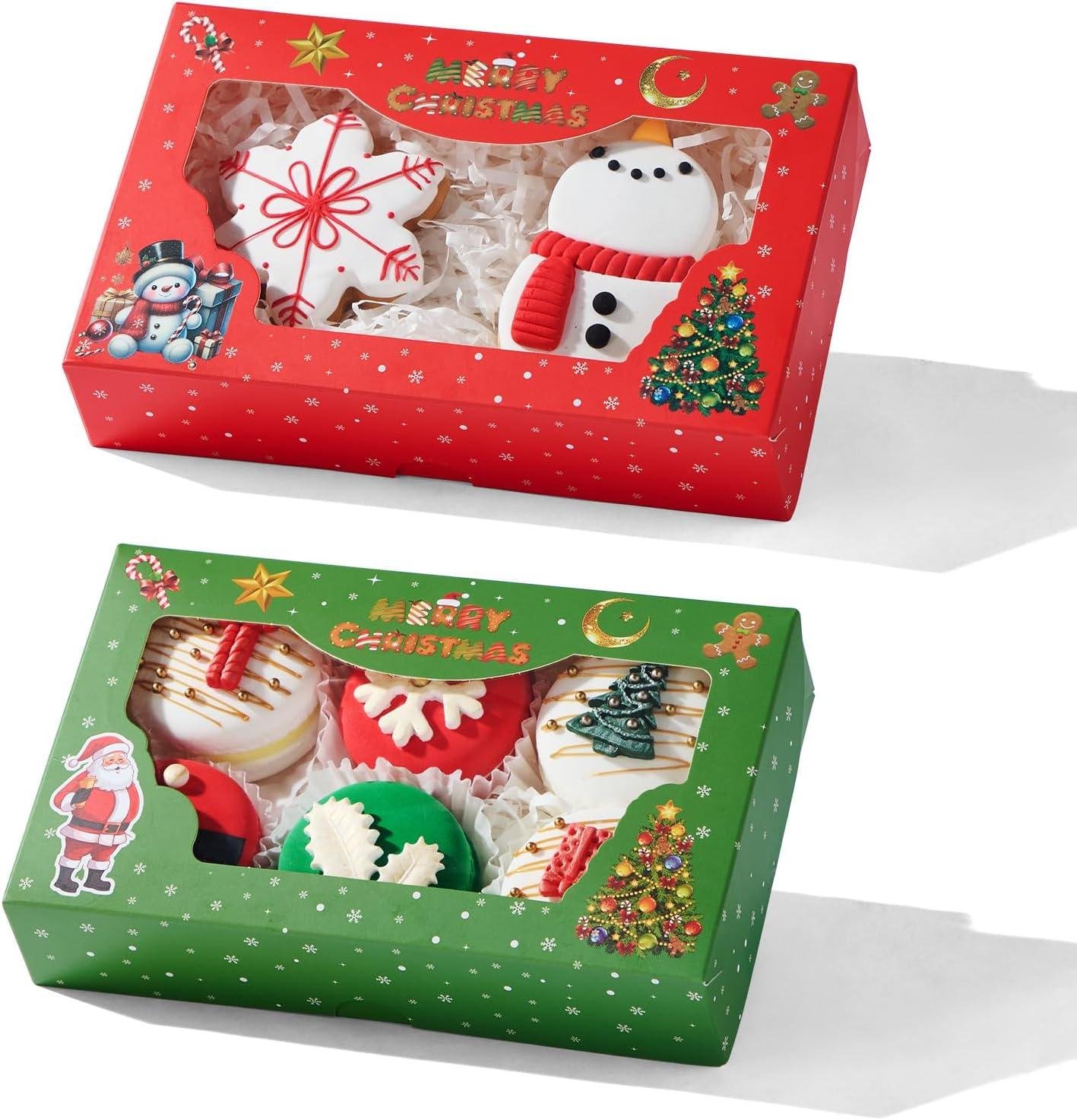 Wholesale 12 Pack 7x4.3x1.5 Inch Christmas Bakery Boxes with Clear Window - Ideal for Macarons, Chocolate Truffles, Cookies, Donuts, Pies, and Holiday Party Favors - Factory