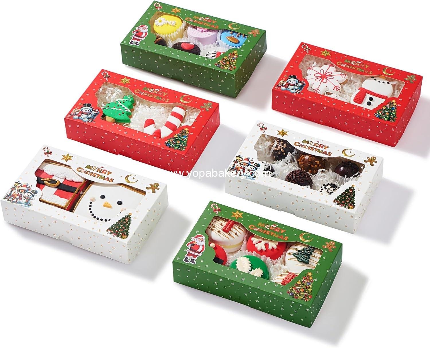 Wholesale 12 Pack 7x4.3x1.5 Inch Christmas Bakery Boxes with Clear Window - Ideal for Macarons, Chocolate Truffles, Cookies, Donuts, Pies, and Holiday Party Favors - Factory