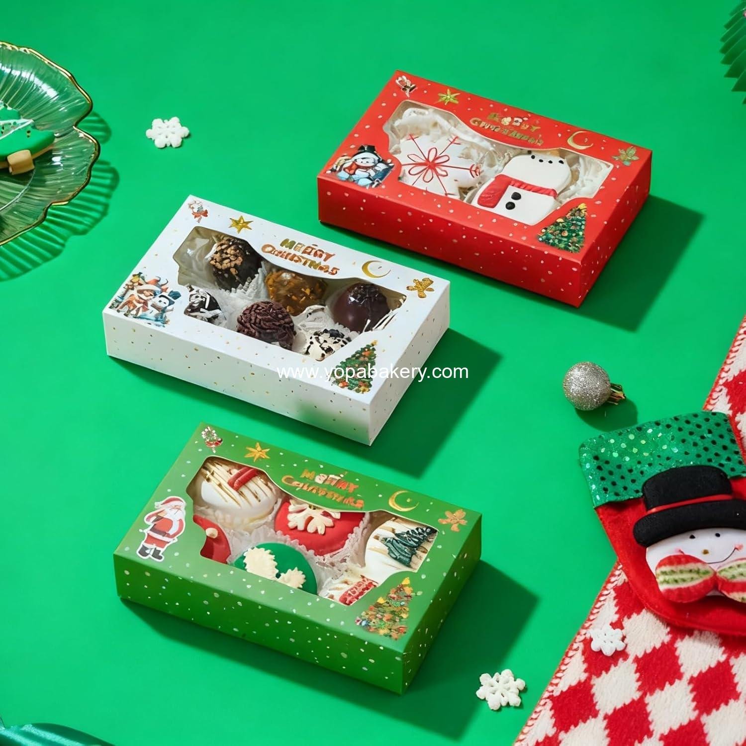Wholesale 12 Pack 7x4.3x1.5 Inch Christmas Bakery Boxes with Clear Window - Ideal for Macarons, Chocolate Truffles, Cookies, Donuts, Pies, and Holiday Party Favors - Factory