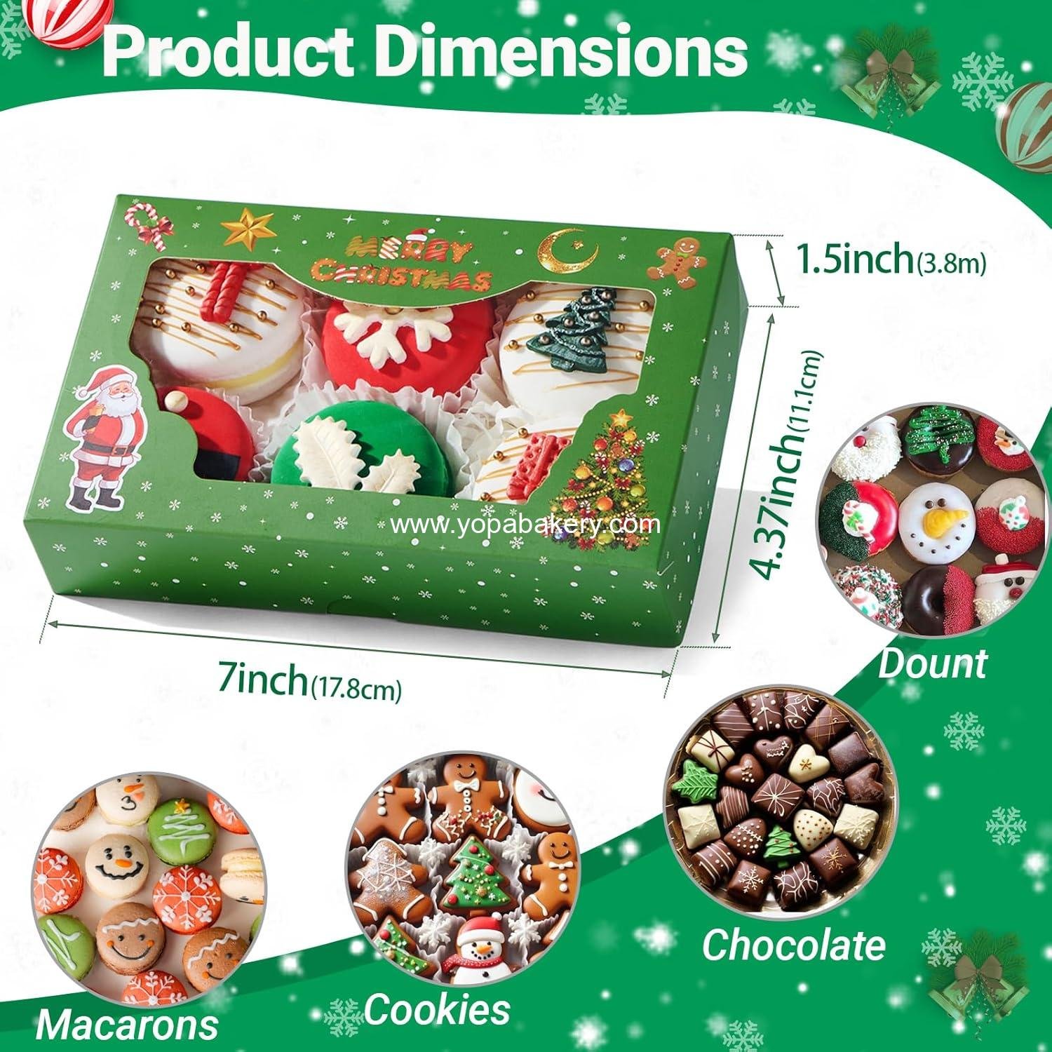 Wholesale 12 Pack 7x4.3x1.5 Inch Christmas Bakery Boxes with Clear Window - Ideal for Macarons, Chocolate Truffles, Cookies, Donuts, Pies, and Holiday Party Favors - Factory