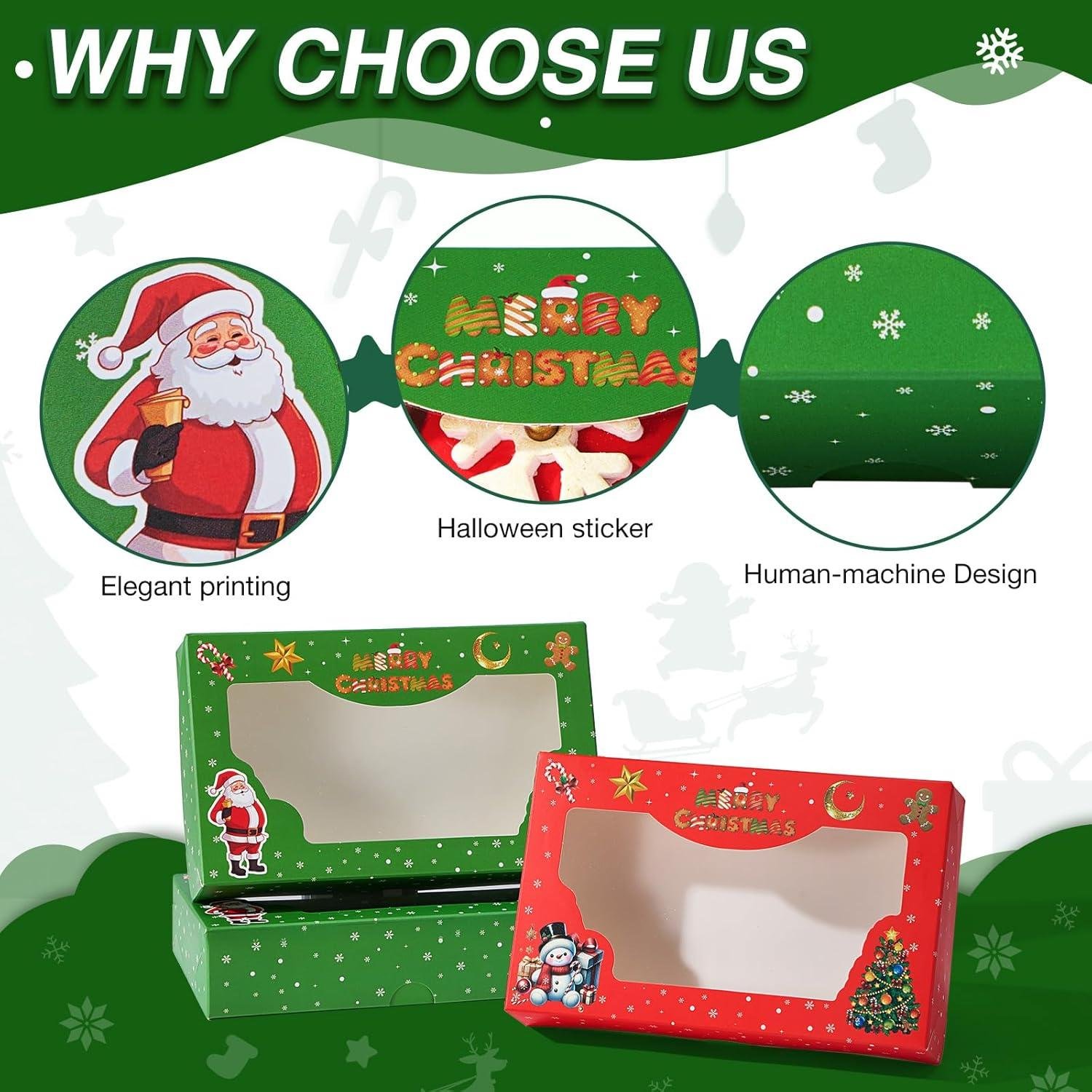 Wholesale 12 Pack 7x4.3x1.5 Inch Christmas Bakery Boxes with Clear Window - Ideal for Macarons, Chocolate Truffles, Cookies, Donuts, Pies, and Holiday Party Favors - Factory