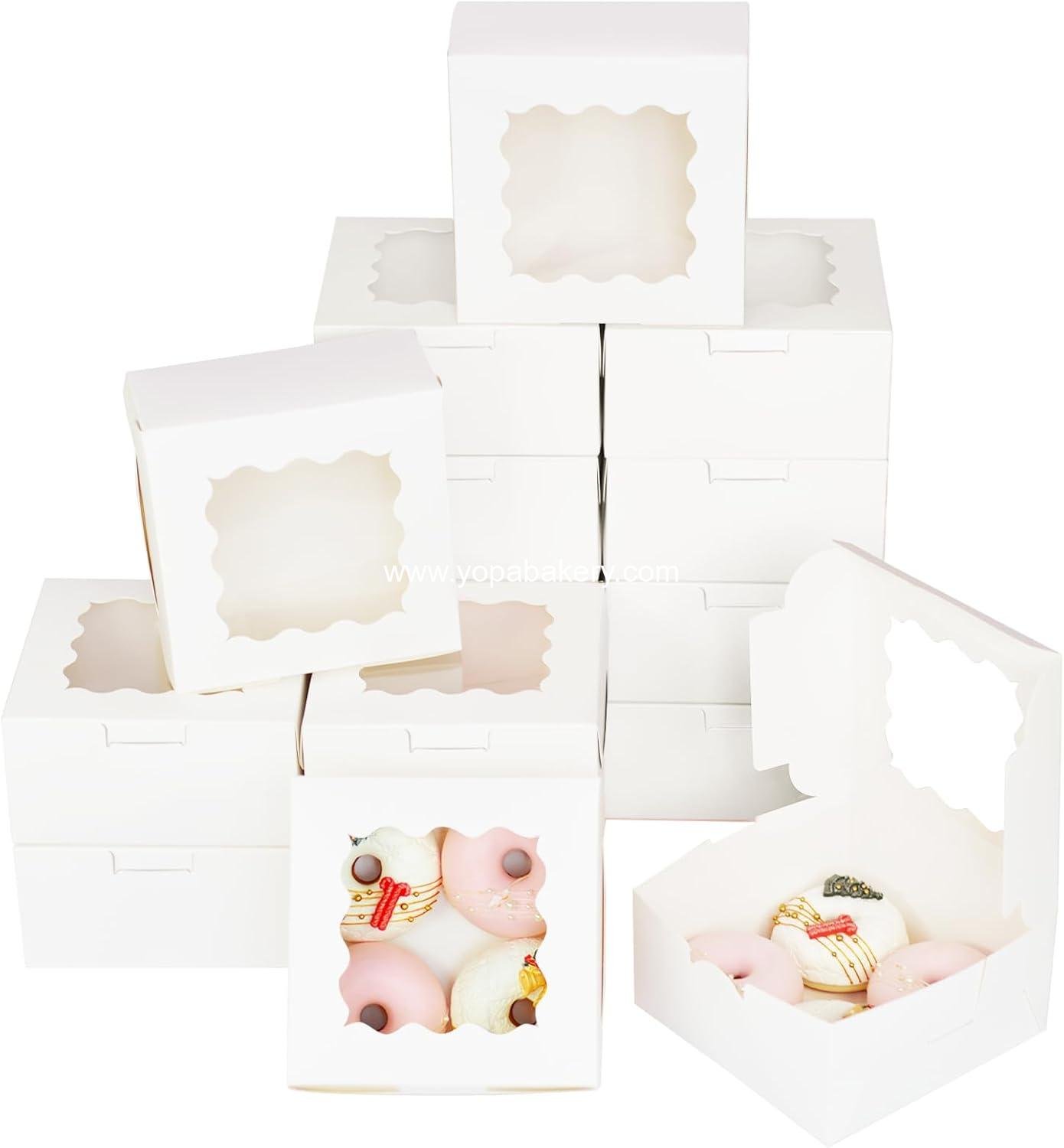 Bakepacker White 30-Packs Bakery Boxes with Window 6x6x3 inches Thick & Sturdy Macaroon Pastry Boxes Cookie Boxes for Bakerys