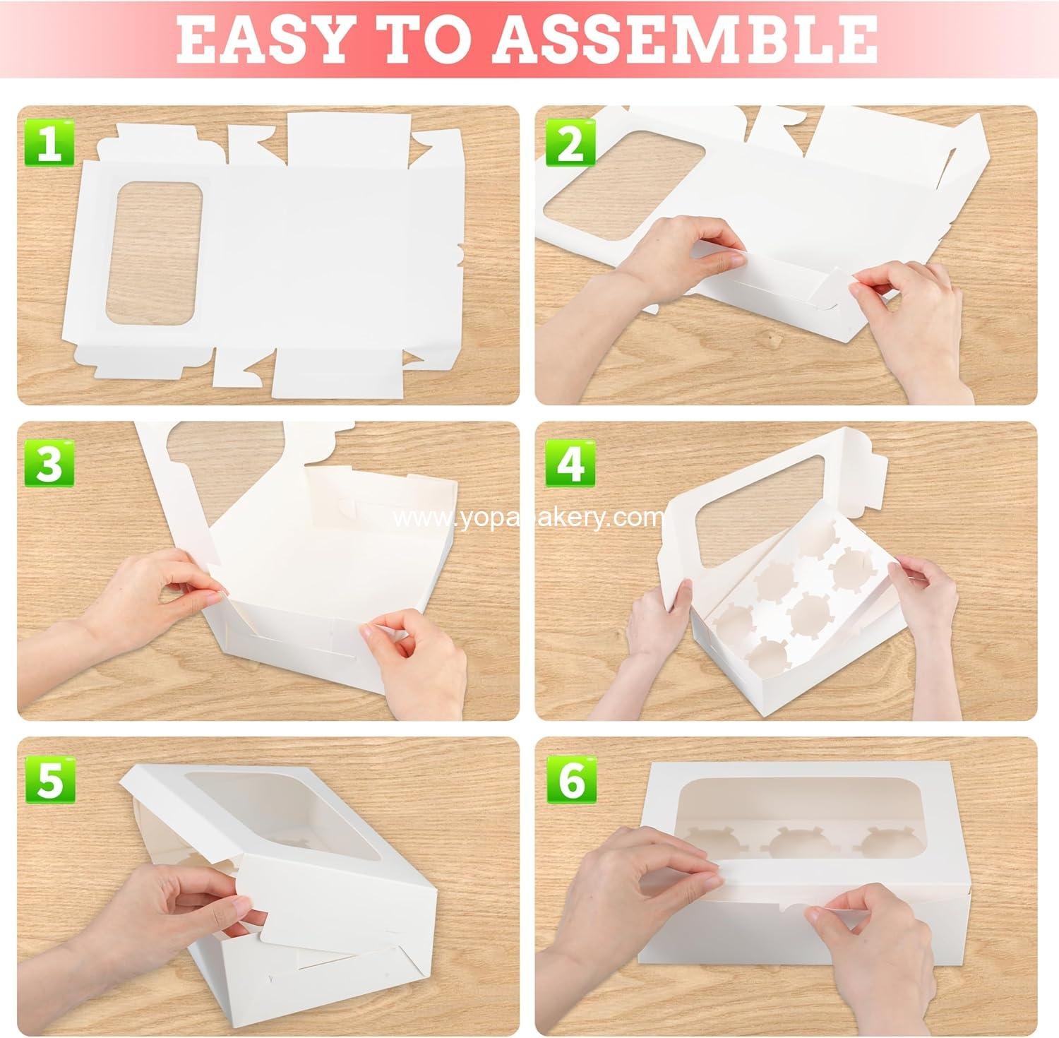 Wholesale White Cupcake Boxes for 6 Standard Cupcakes, 50 Packs, 9.4x6.1x3.14 Inches with Window and Six Treat Holder for Parties and Bakery - Factory