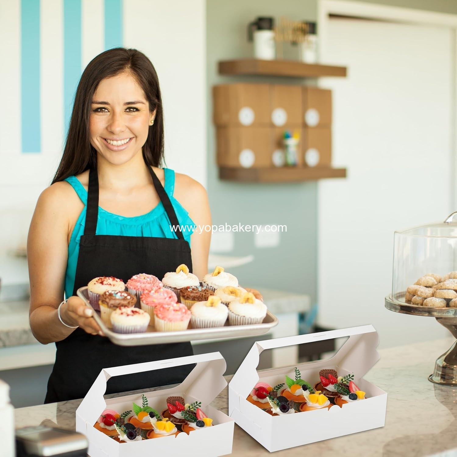 Wholesale White Cupcake Boxes for 6 Standard Cupcakes, 50 Packs, 9.4x6.1x3.14 Inches with Window and Six Treat Holder for Parties and Bakery - Factory