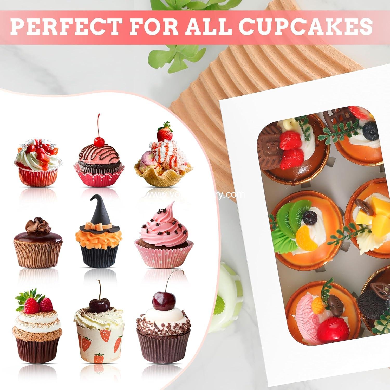 Wholesale White Cupcake Boxes for 6 Standard Cupcakes, 50 Packs, 9.4x6.1x3.14 Inches with Window and Six Treat Holder for Parties and Bakery - Factory