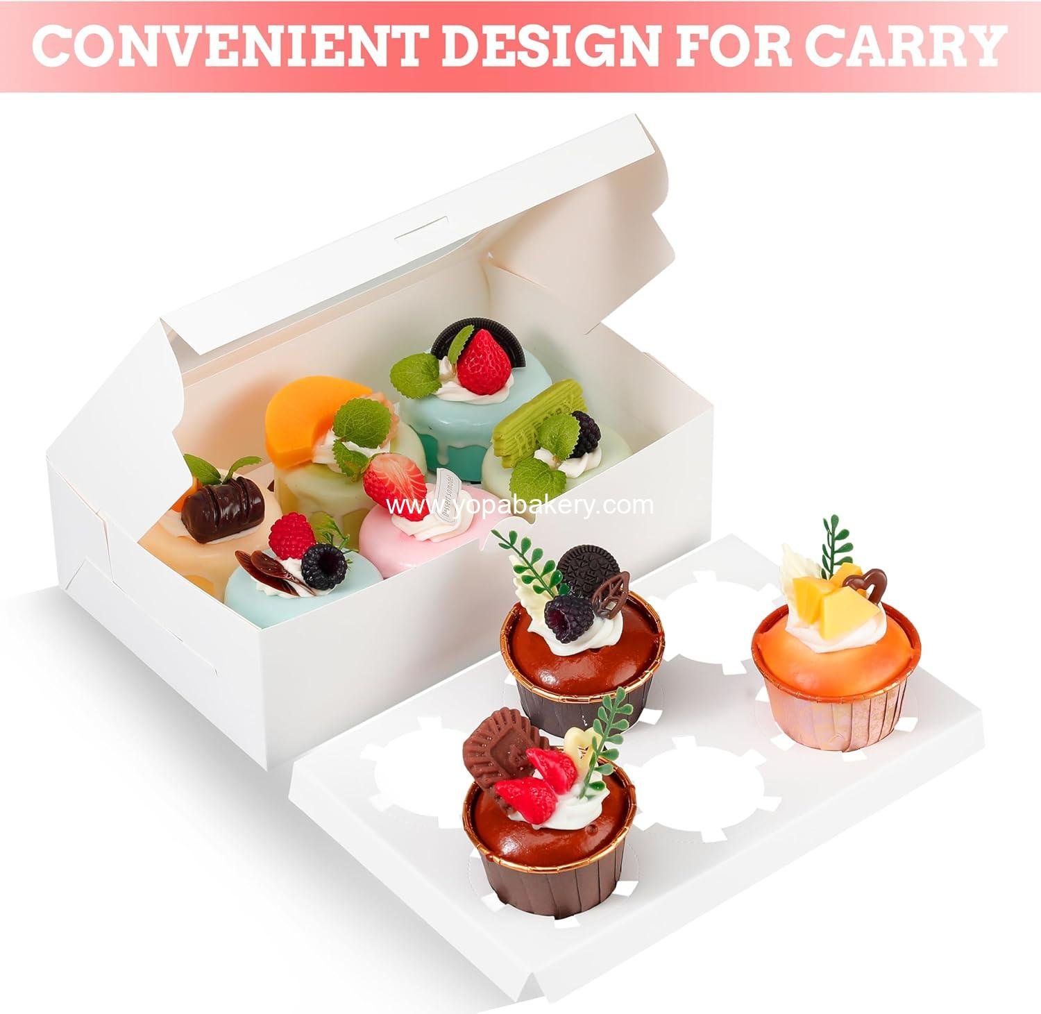 Wholesale White Cupcake Boxes for 6 Standard Cupcakes, 50 Packs, 9.4x6.1x3.14 Inches with Window and Six Treat Holder for Parties and Bakery - Factory