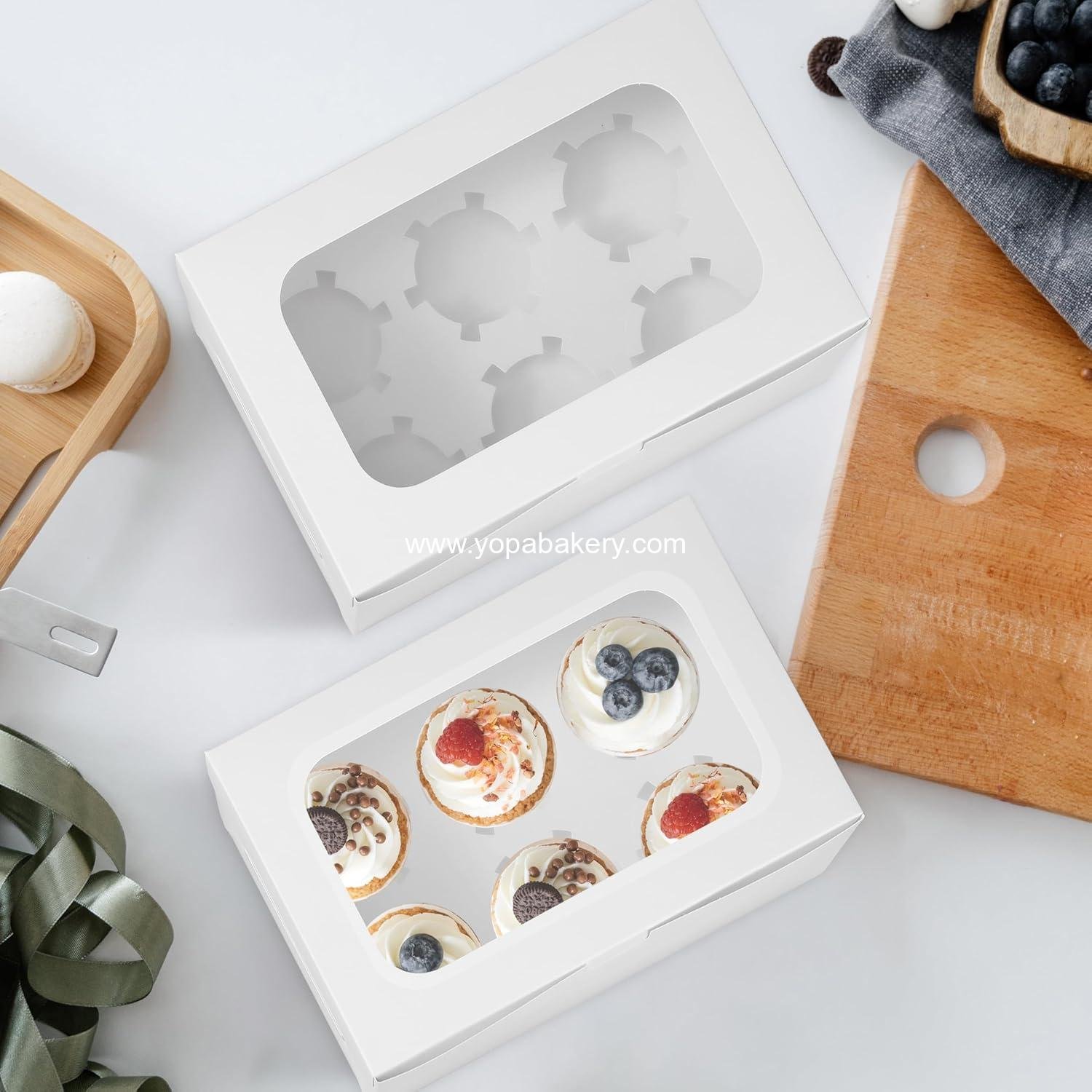 Wholesale White Cupcake Boxes for 6 Standard Cupcakes, 50 Packs, 9.4x6.1x3.14 Inches with Window and Six Treat Holder for Parties and Bakery - Factory