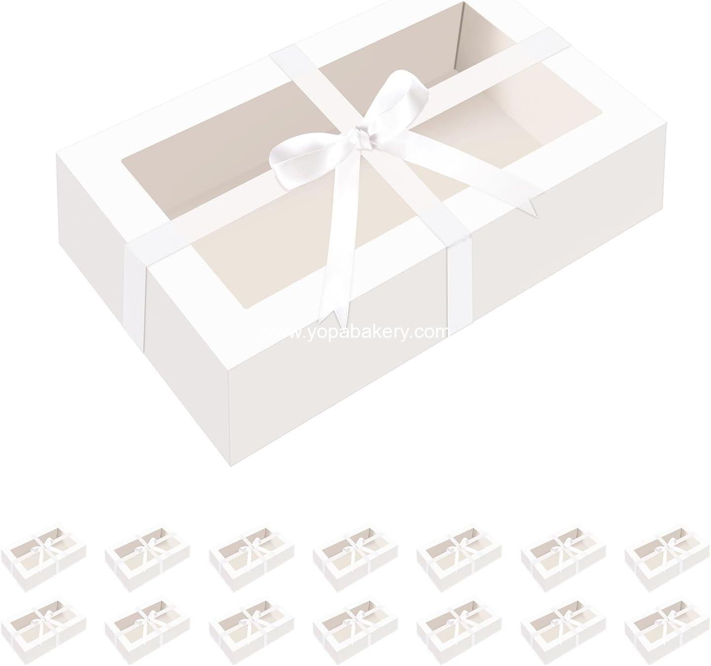 HAPPY POTATO 15 Pack Macaron Boxes with Clear Window and Ribbon, White, 7.2x4x1.9 Inches, Gift-Wrap Boxes for Weddings and Gifting