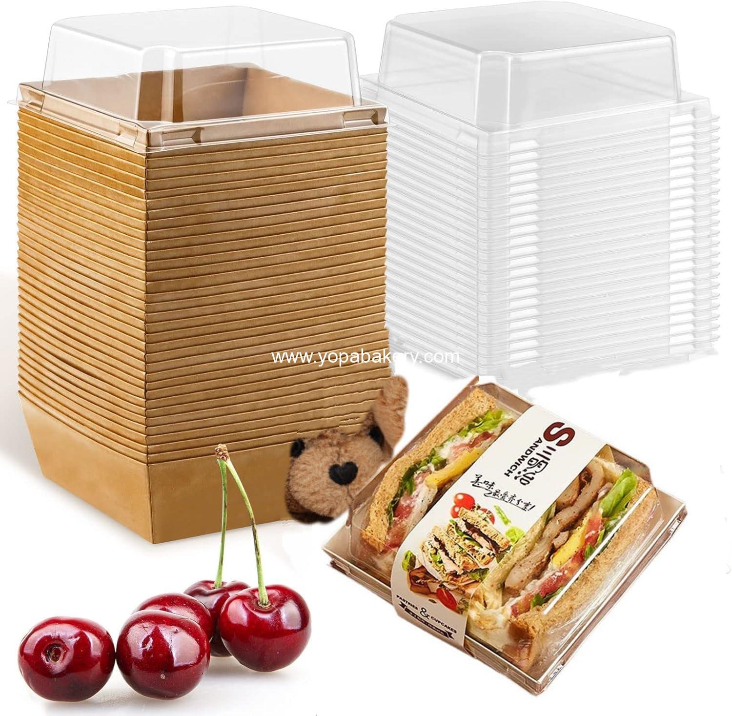 50 charcuterie boxes with clear lids,sandwich box,disposable charcuterie boards with lids, mini charcuterie boxes 5" Dessert Box for Sandwiches, Cookies, Sushi, Cake Slice (Brown)