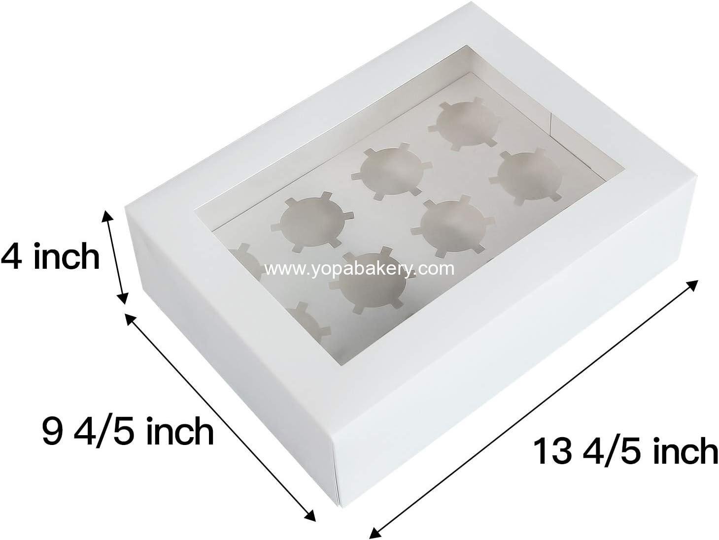Wholesale White Cupcake Boxes 12 Holders, Cake Carrier Food Grade Pop-up Bakery Boxes 13.8 x 9.5 x 4 inches with Inserts and PVC Windows for 12 Cavity Cupcakes or Muffins, Pack of 20 Factory